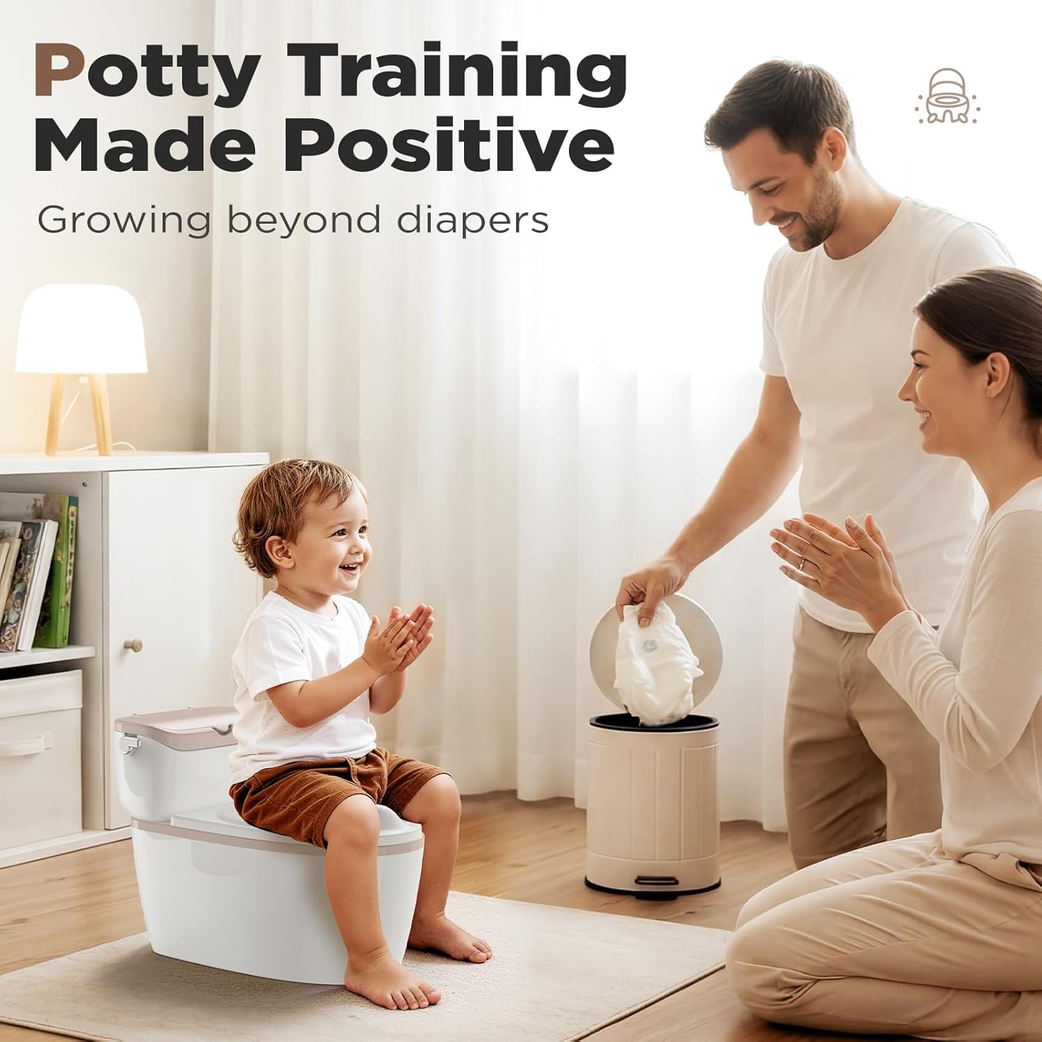 Thumbnail 3 de 3-in-1 Potty Training Stool for Toddlers with Flush Sound, Wipes Storage, and Toilet Paper Holder (Brown)