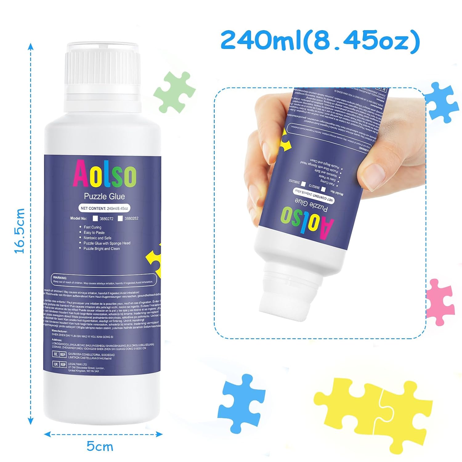 Detalle 2 de Aolso 240 ml Jigsaw Puzzle Glue with Sponge Head, Clear-Drying PVA