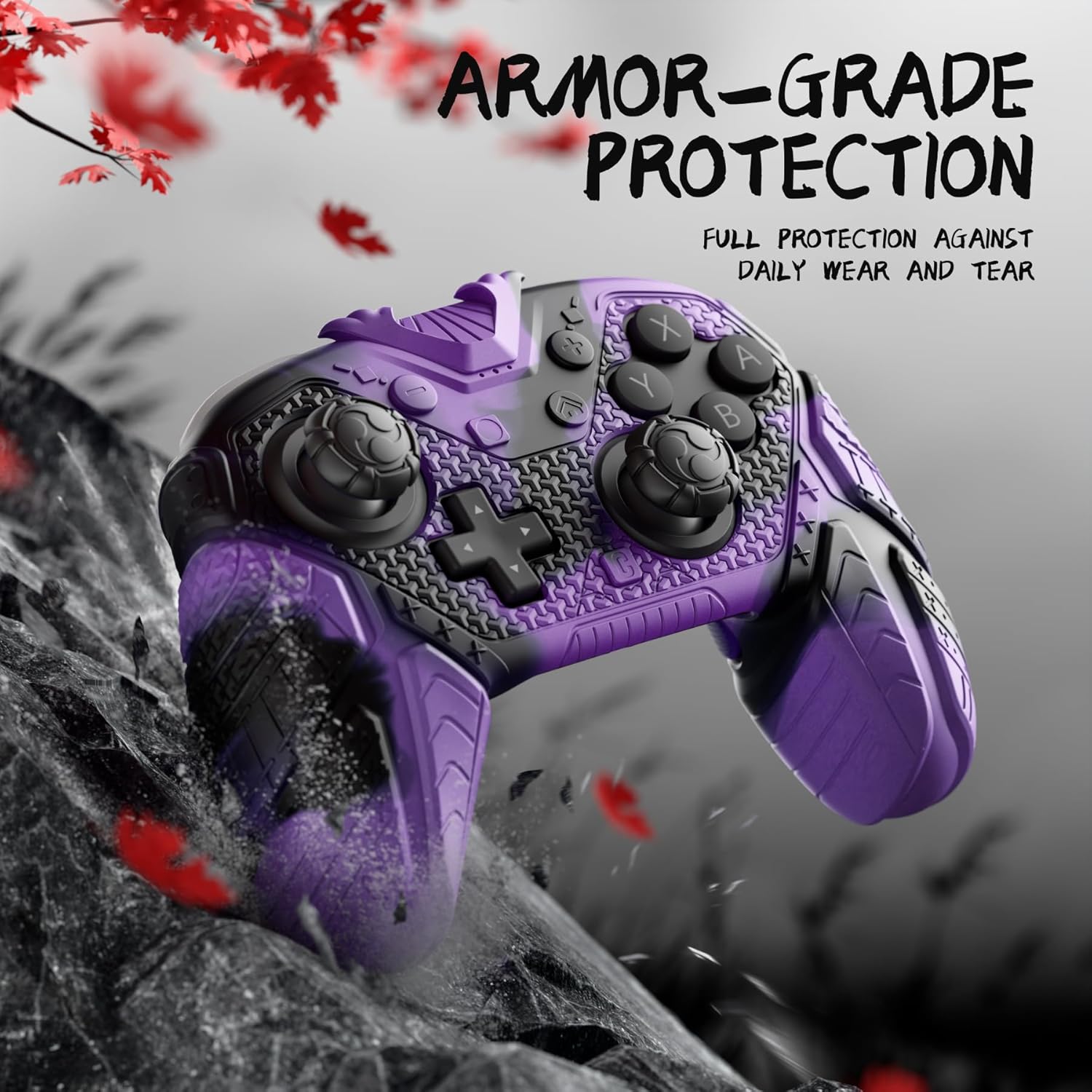 Detalle de PlayVital Samurai Armor Edition Silicone Case for Nintendo Switch 2 Pro Controller – Purple & Black