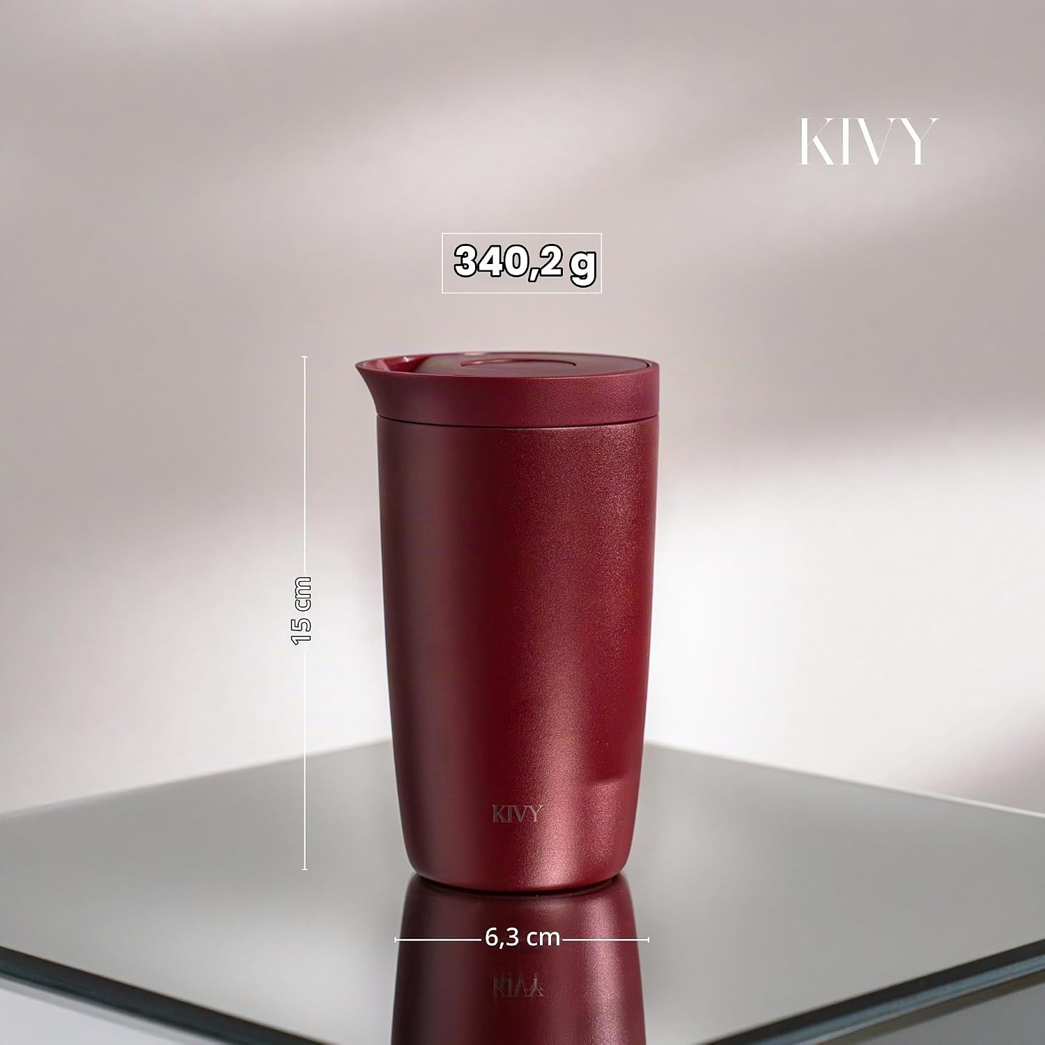 Detalle de KIVY isolerad kaffekopp i rostfritt stål, mörkröd, 12 oz
