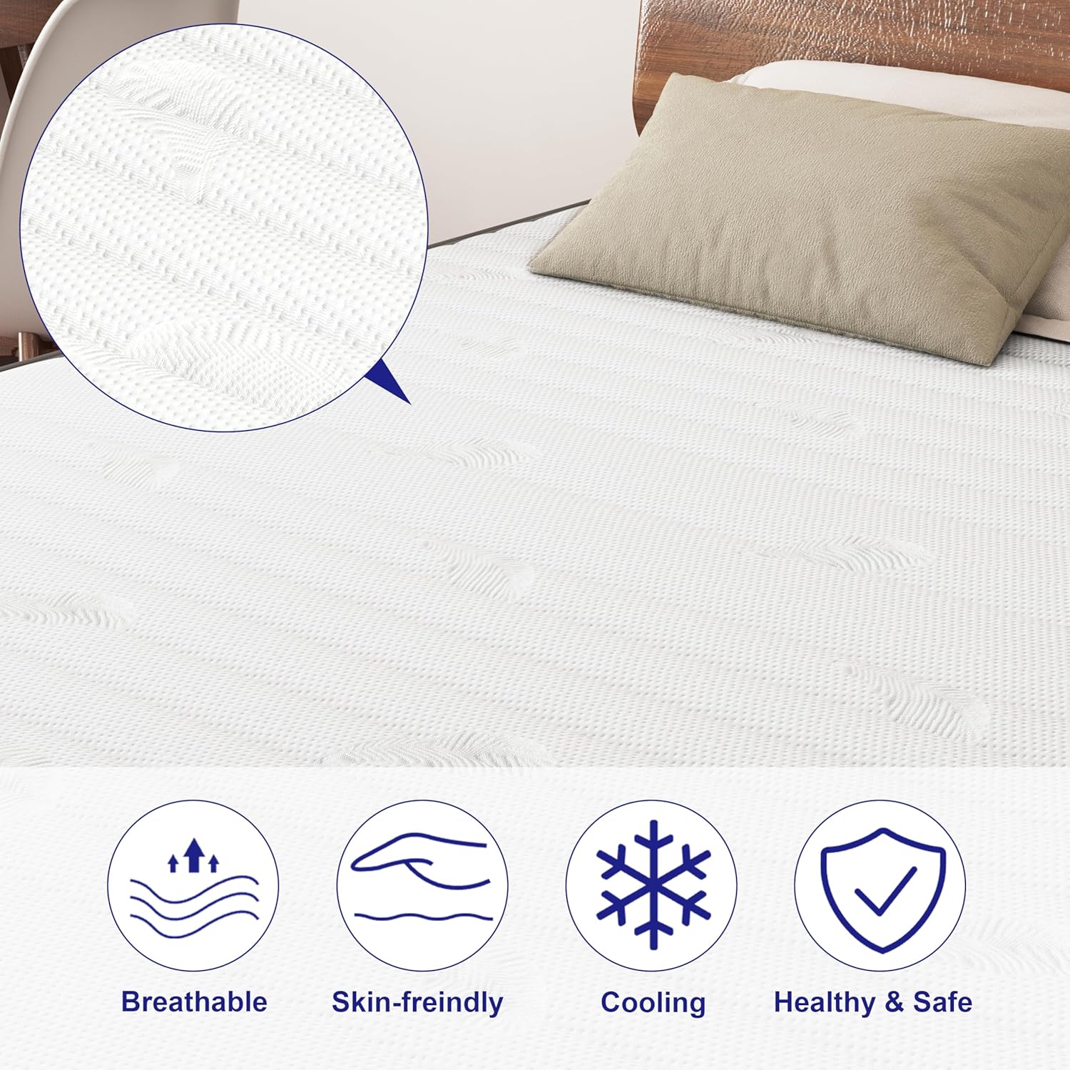 Detalle 2 de MOLPHIT 10 Inch Double Mattress (7-Zone Hybrid) – Memory Foam & Pocket Sprung, Medium Firm 135x190x25cm