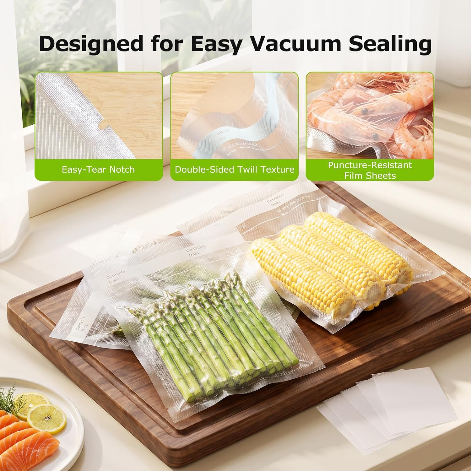 Detalle de Bonsenkitchen Vacuum Sealer Bags, 150 Count