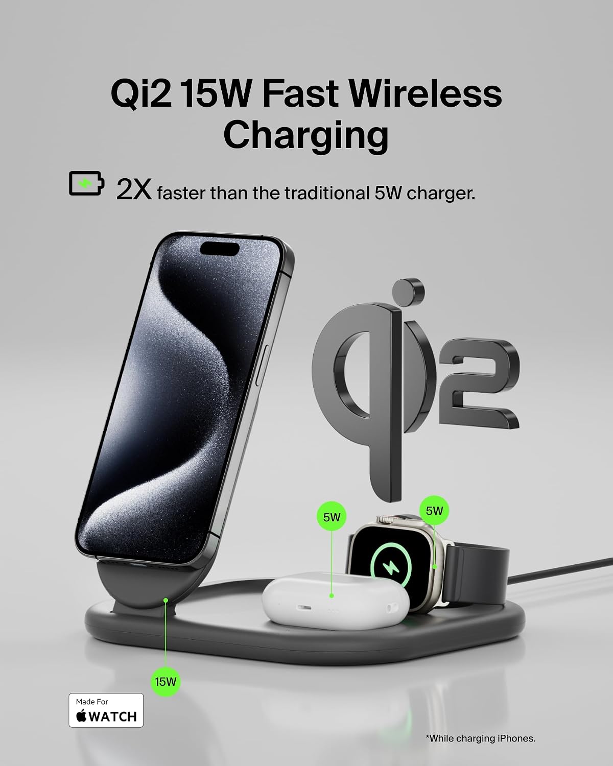 Detalle 2 de Belkin BoostCharge 3-in-1 Magnetic Foldable Charger 15W