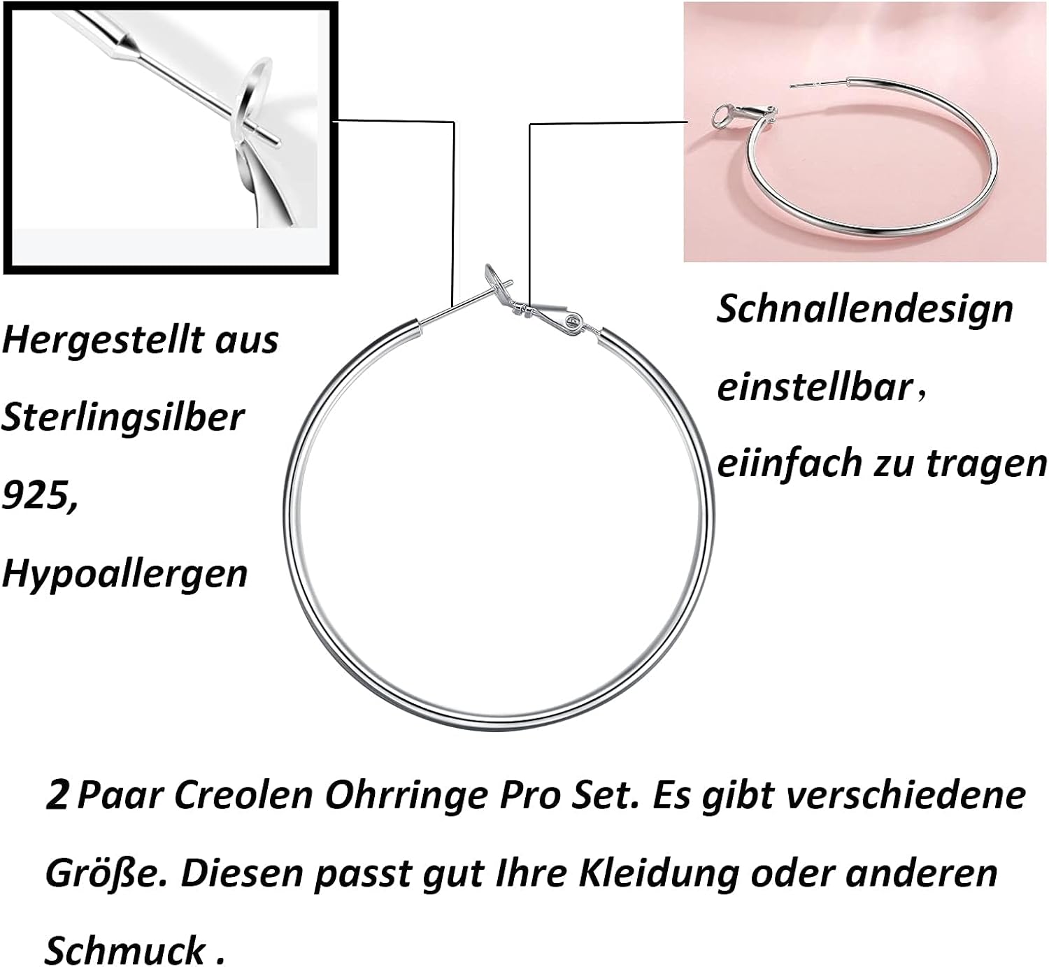 Thumbnail 2 de Creolen aus Sterlingsilber 925 (Hypoallergen) – große Huggies in 30/40/50/60 mm