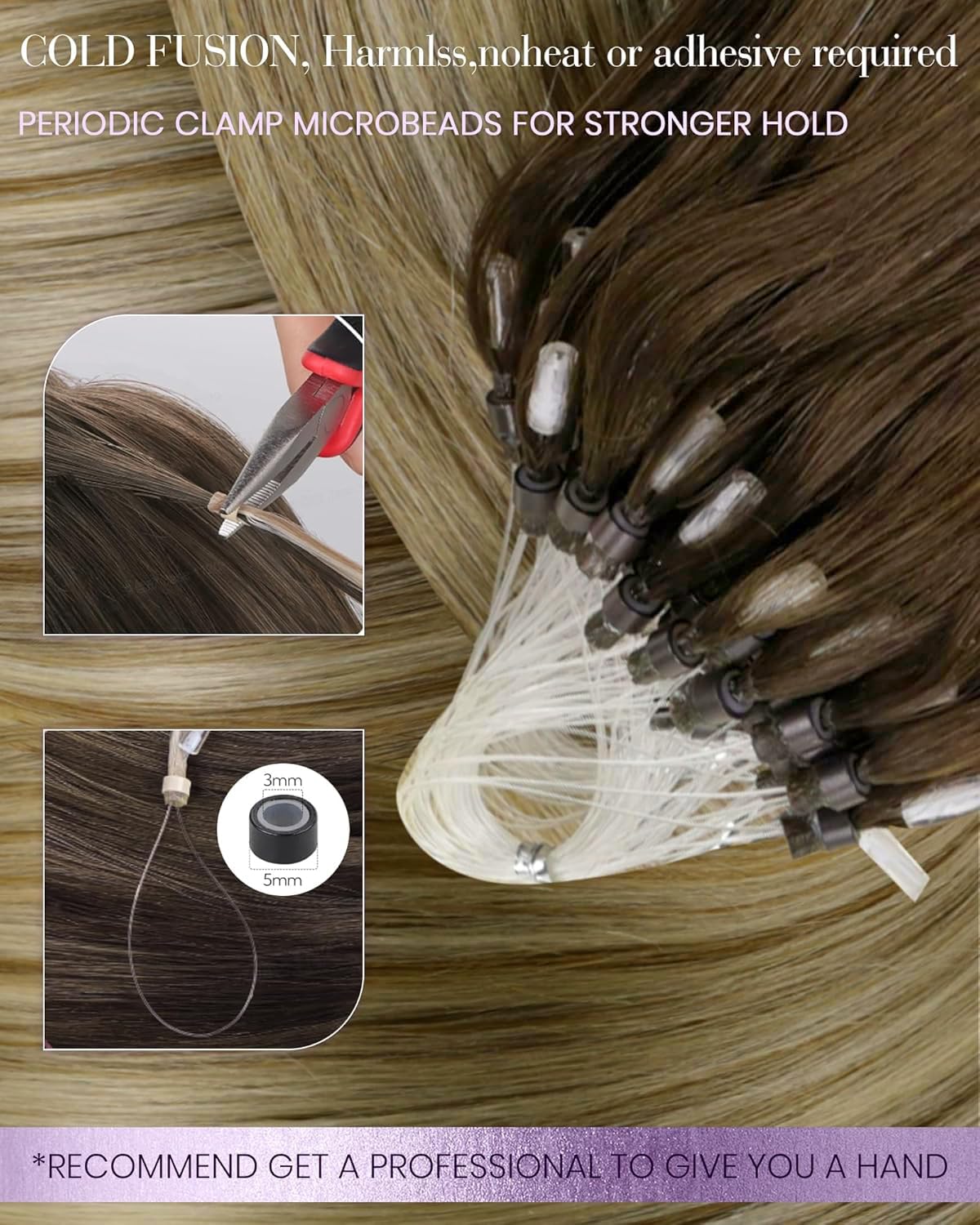 Detalle de LaaVoo Microlink Hair Extensions: Human Hair Ombre Balayage with Micro Beads