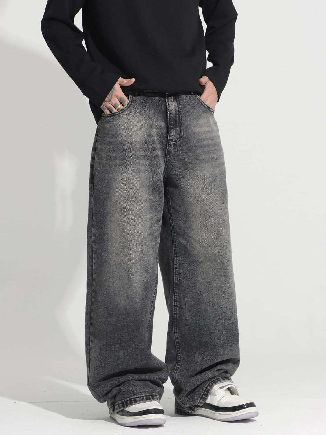 Detalle 2 de Zewool Herren Hip Hop Baggy Jeans – Zerstörte Distressed Denim im Y2K-Style, Weite Beinform
