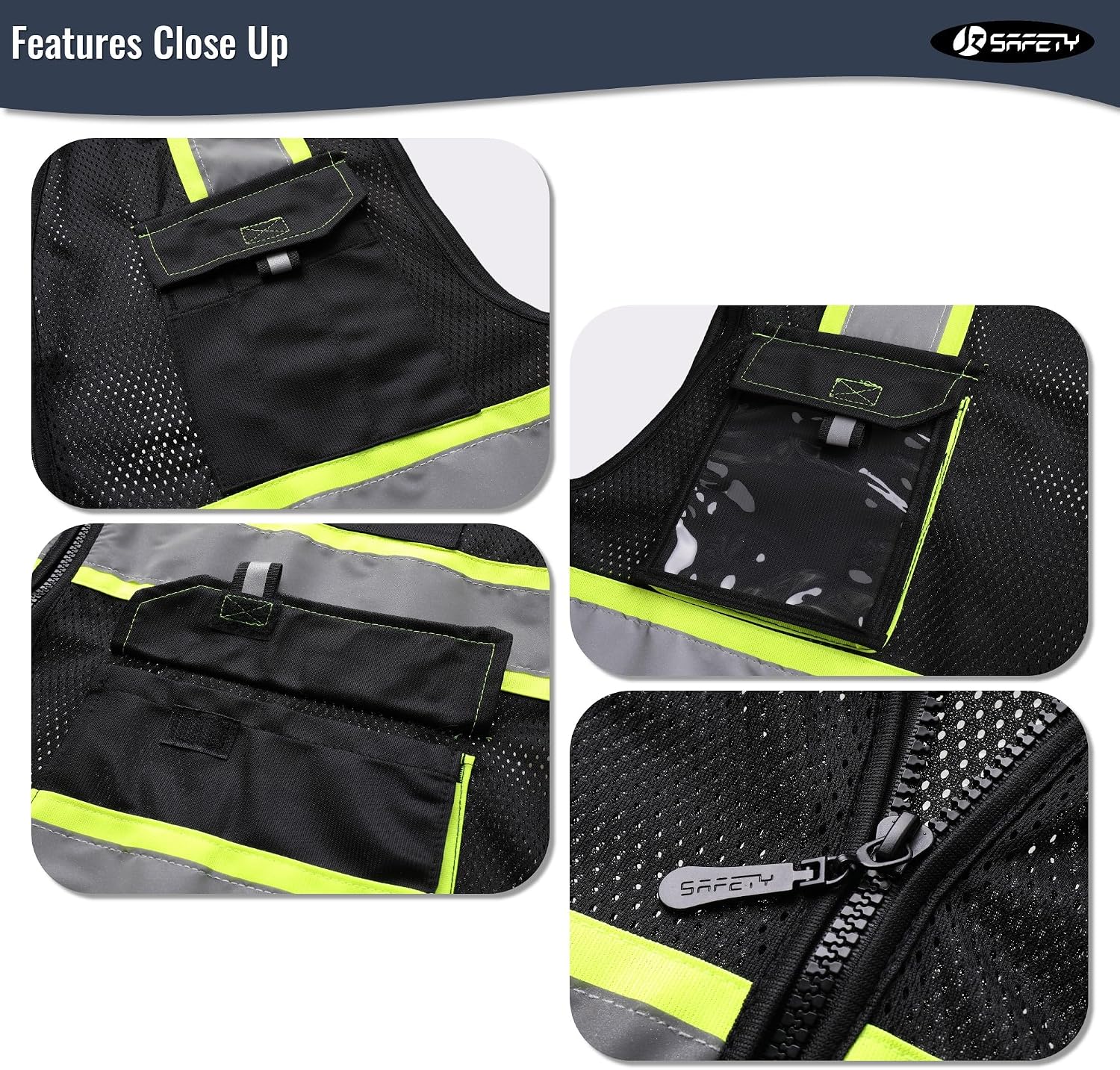 Thumbnail 2 de JKSafety JK220 Reflective Safety Vest, Black Mesh with Utility Pockets