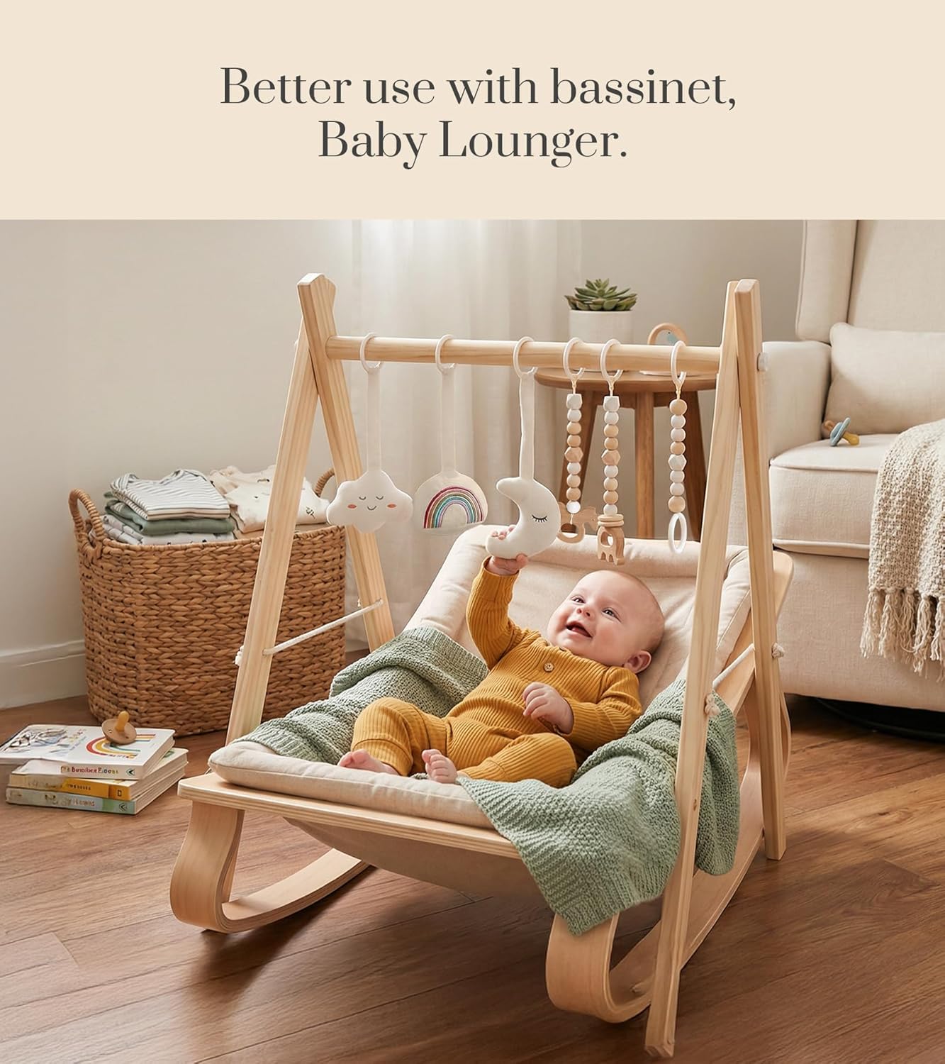 Detalle 1 de Mallify HTBG-01 Wooden Baby Gym with 6 Hanging Toys, Foldable Pine Frame