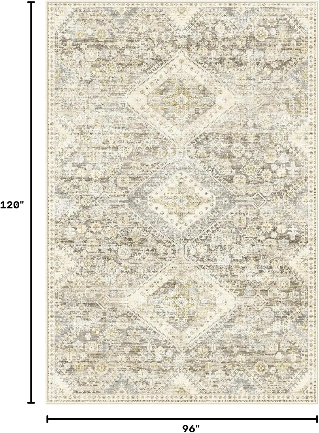 Detalle de LIVELYGLOW 8x10 Retro Vintage Area Rug, Gray Beige, Washable and Non-Slip