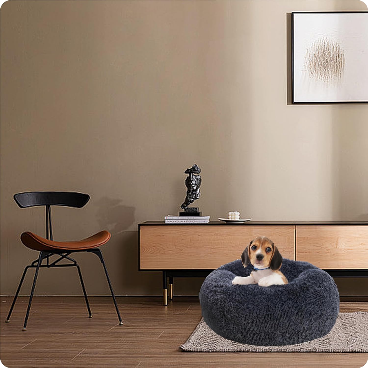 Detalle 2 de HMTOPE Orthopädisches Hundebett rund 60 cm Ø – Dunkelgrau, waschbar