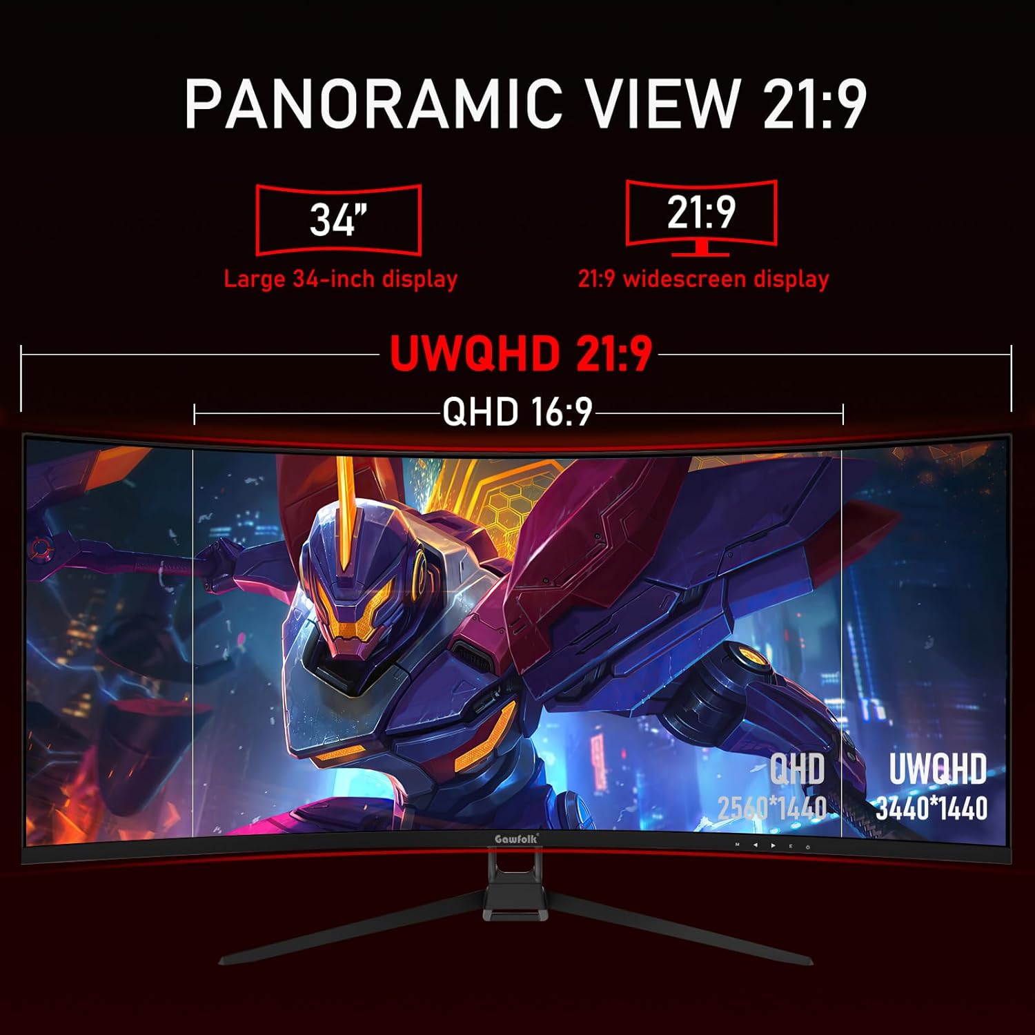 Detalle de Gawfolk 34 inch ultrawide gaming monitor 144Hz