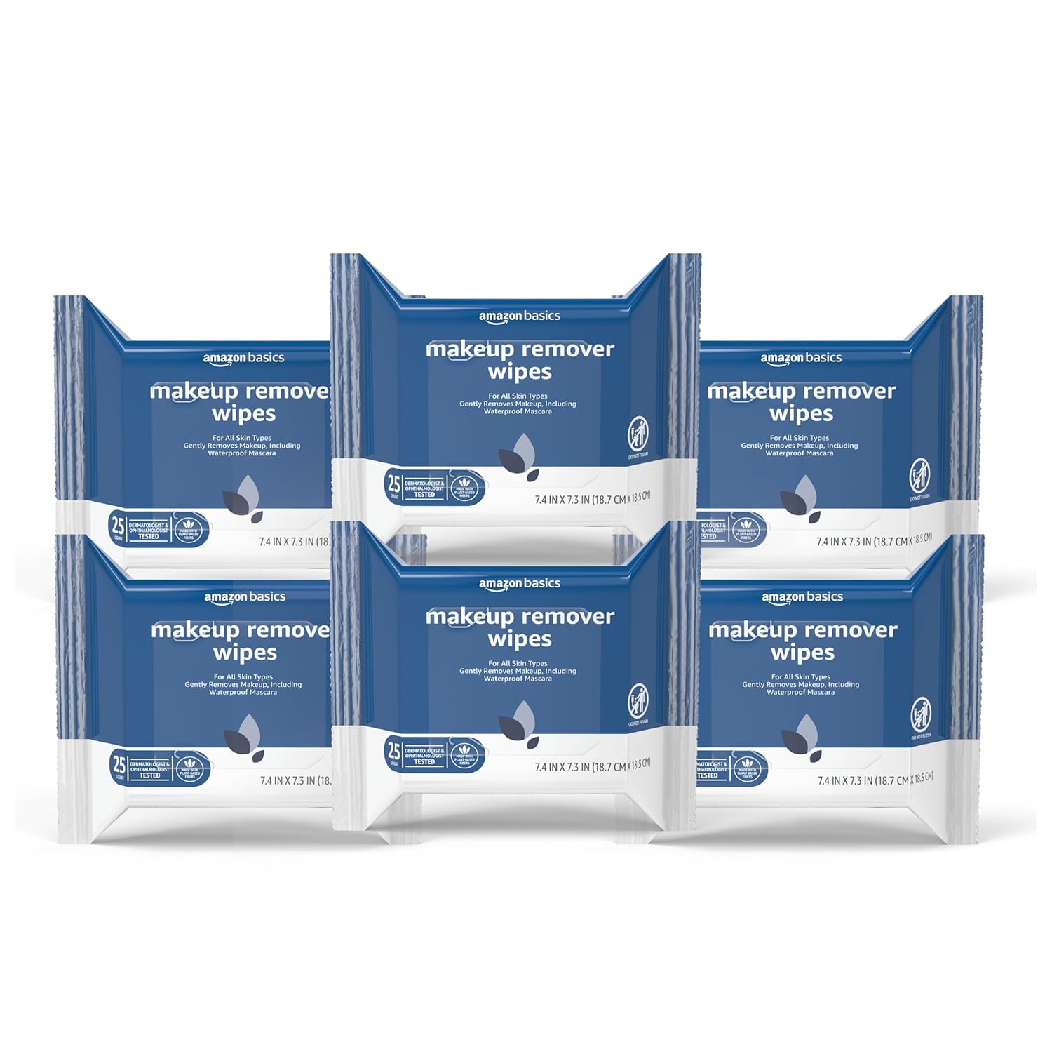 Detalle de Amazon Basics Makeup Remover Wipes – Gentle, Plant-Based & Alcohol-Free (6-Pack, 25 Count Each)