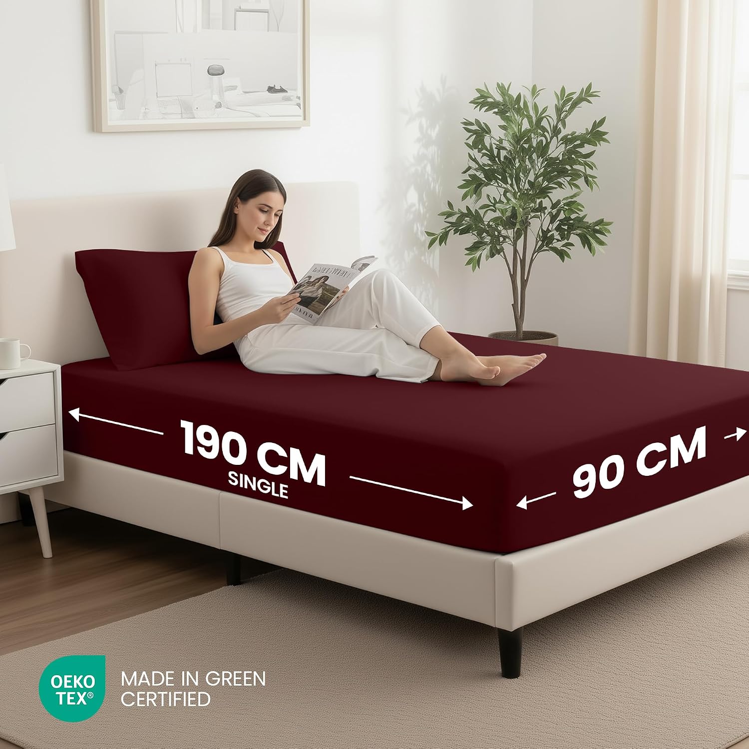 Detalle 2 de Utopia Bedding Fitted Sheet Single 14 inch, Burgundy