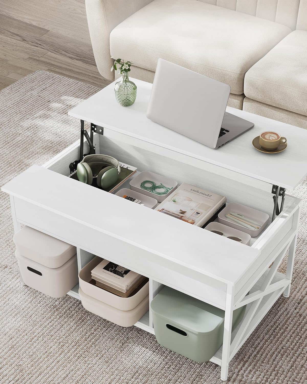 Thumbnail 4 de VASAGLE LCT205W46 Lift-Top Coffee Table with Storage, Snow White and White