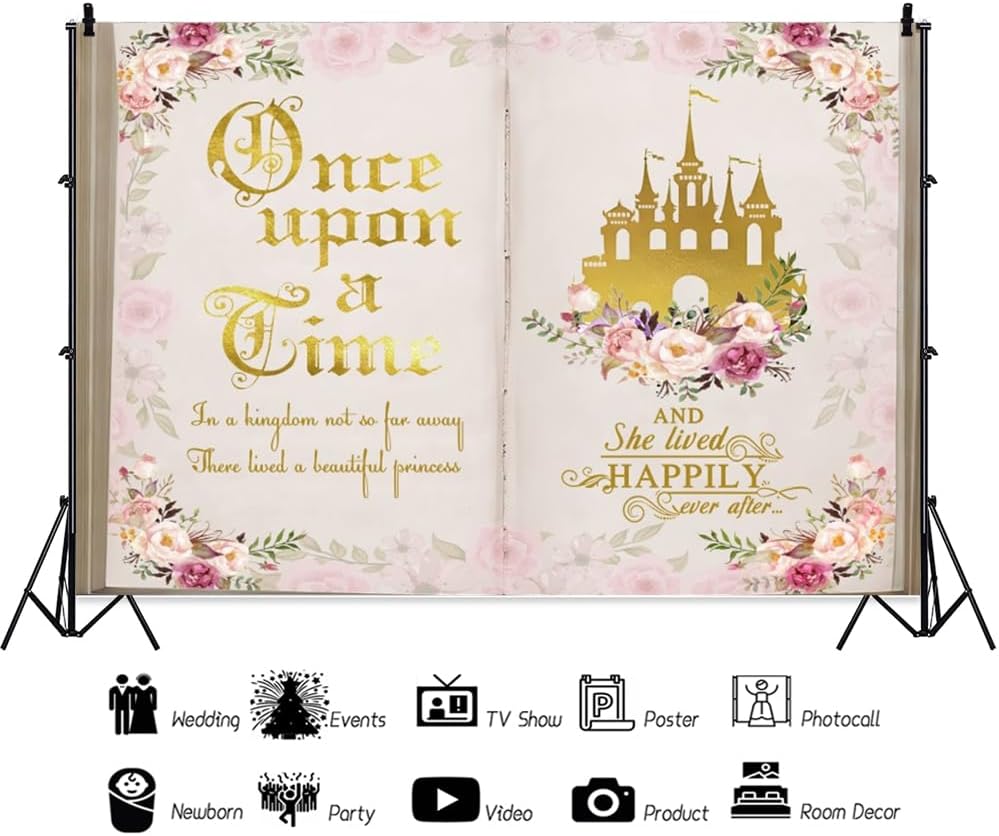 Detalle 1 de Leowefowa 10x8ft Fairy-Tale Vinyl Photography Backdrop, Pink Storybook Design