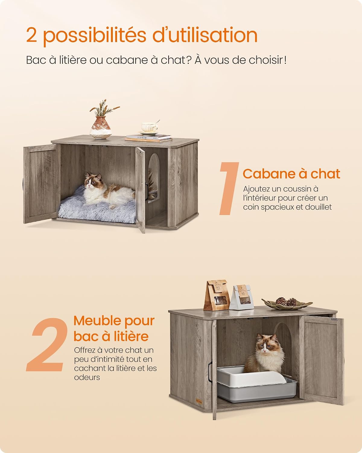 Detalle 2 de Feandrea Meuble Litière pour Chat, meuble moderne cache-litière 85 x 48,5 x 50 cm – Grège chiné