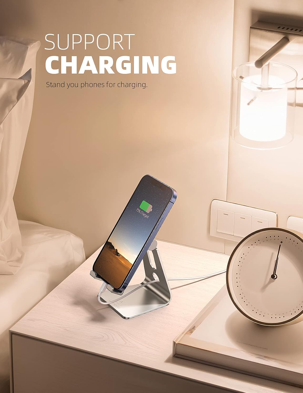 Detalle 2 de Lamicall A-Stand 02 Aluminum Cell Phone Stand, Adjustable Viewing Angle, Silver