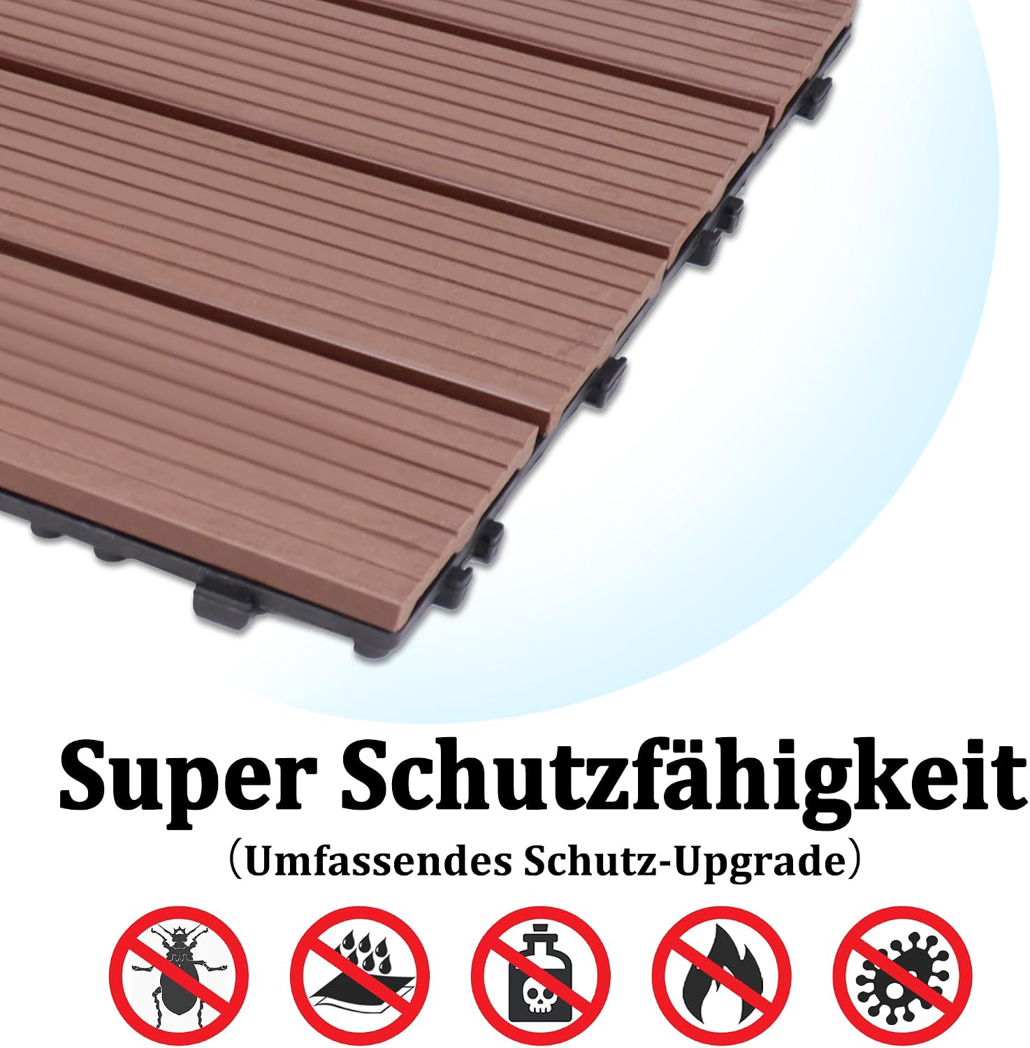 Detalle de Aufun Terrassenfliesen aus WPC mit Klicksystem (22 Stück) 30 x 30 cm – Holzoptik, braun (Type A)