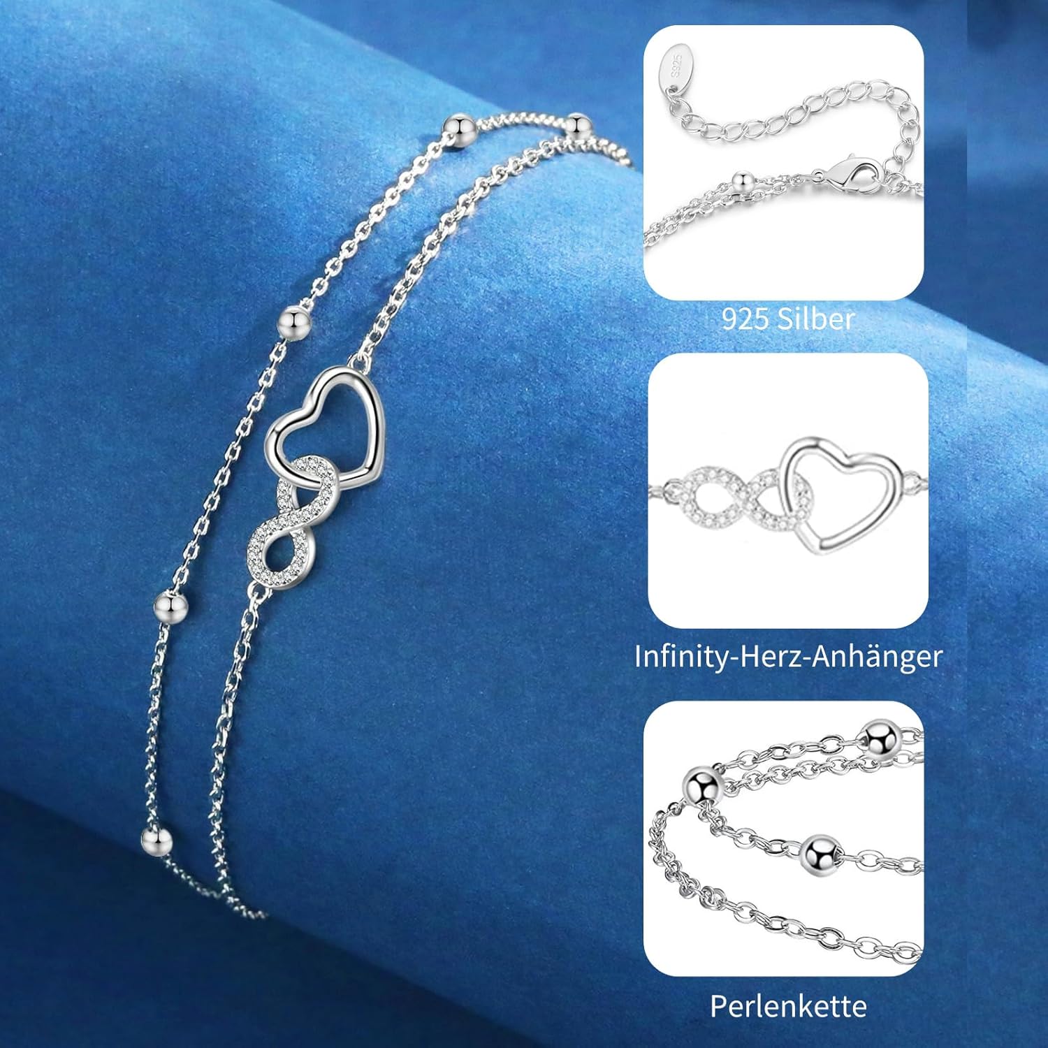 Thumbnail 5 de Jbniuay Infinity Herz Fußkettchen 925 23+5 cm