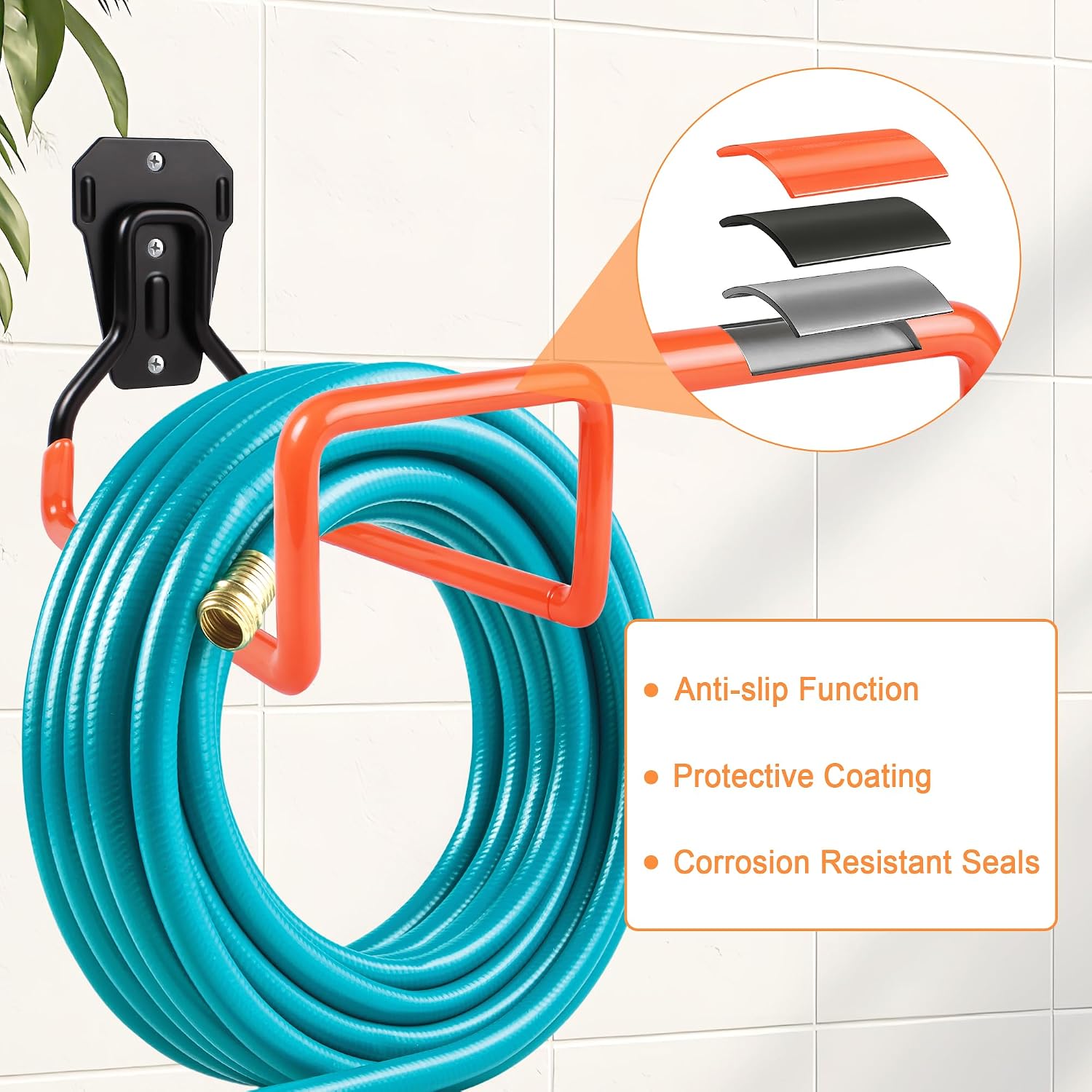 Detalle 2 de Pipigaty PE0016A2 Iron Hose Holders, Wall-Mounted, Orange, 2-Pack