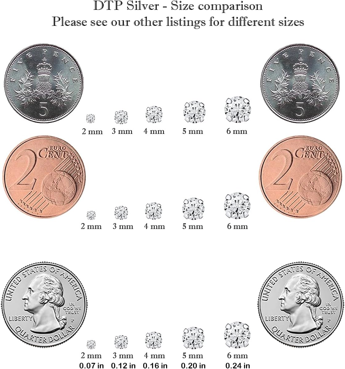 Detalle de DTPsilver WINZIGE Ohrringe 925 Sterling Silber mit Swarovski Elements, 2 mm – winzig subtile Glanzpunkte