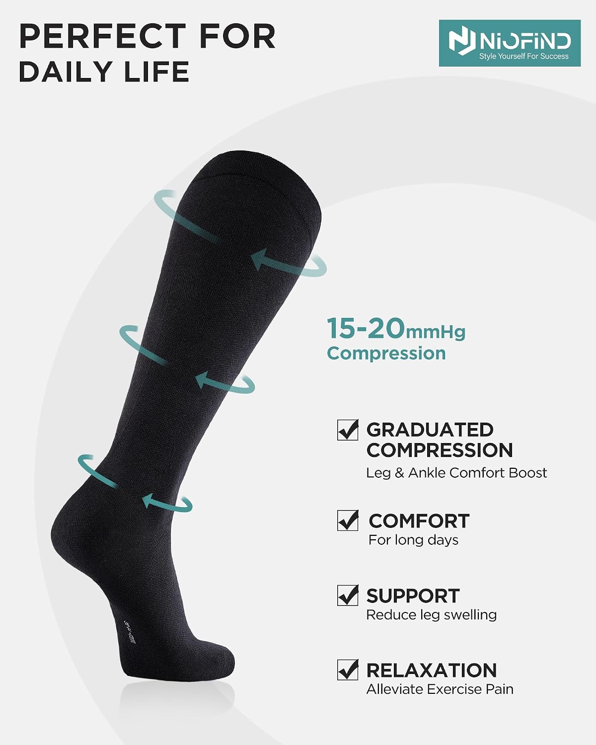 Detalle de Niofind 15–20 mmHg Compression Socks (Knee High) for Women & Men