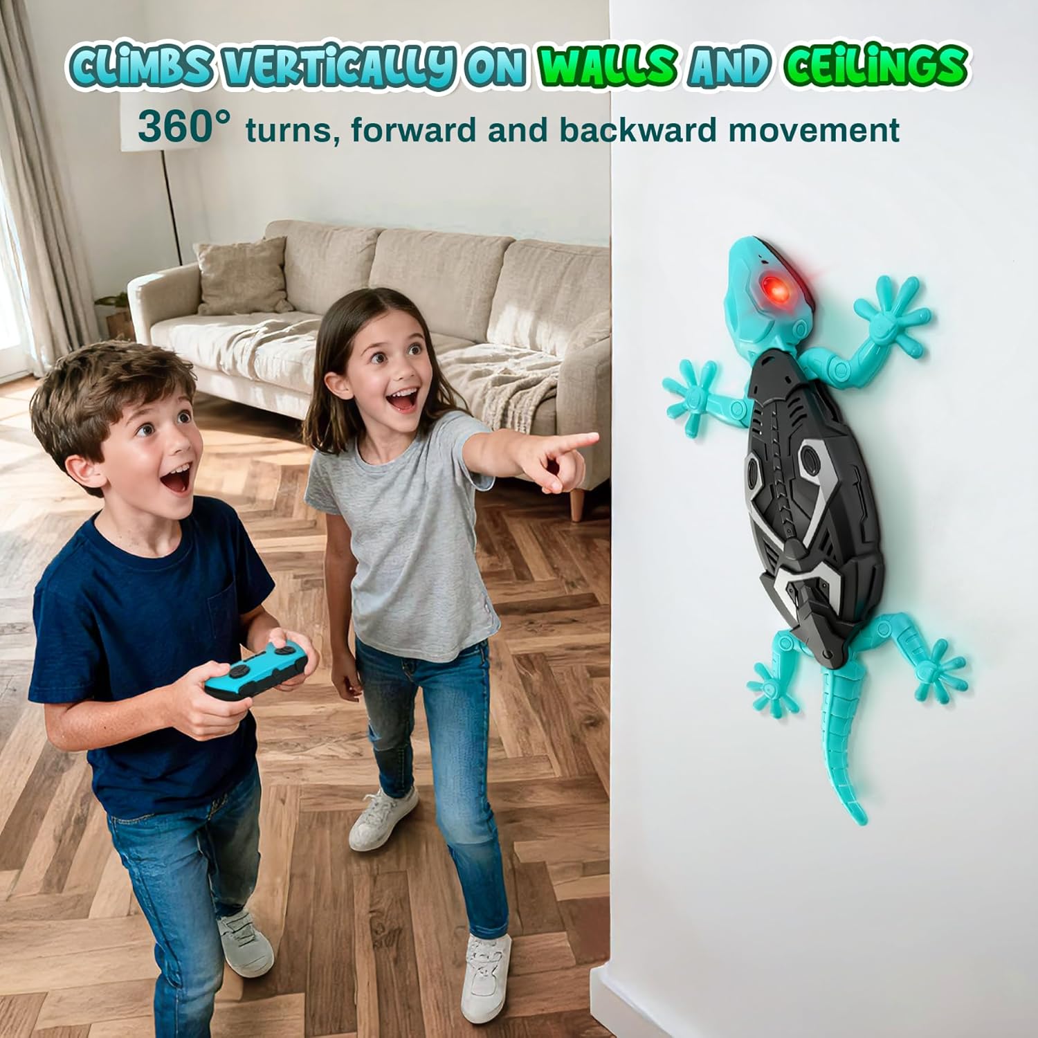 Thumbnail 3 de Hamino Wandkletterer Gecko – Fernsteuerter Gecko, 360° Drehung, LED-Augen, Nachtspielzeug (blau)