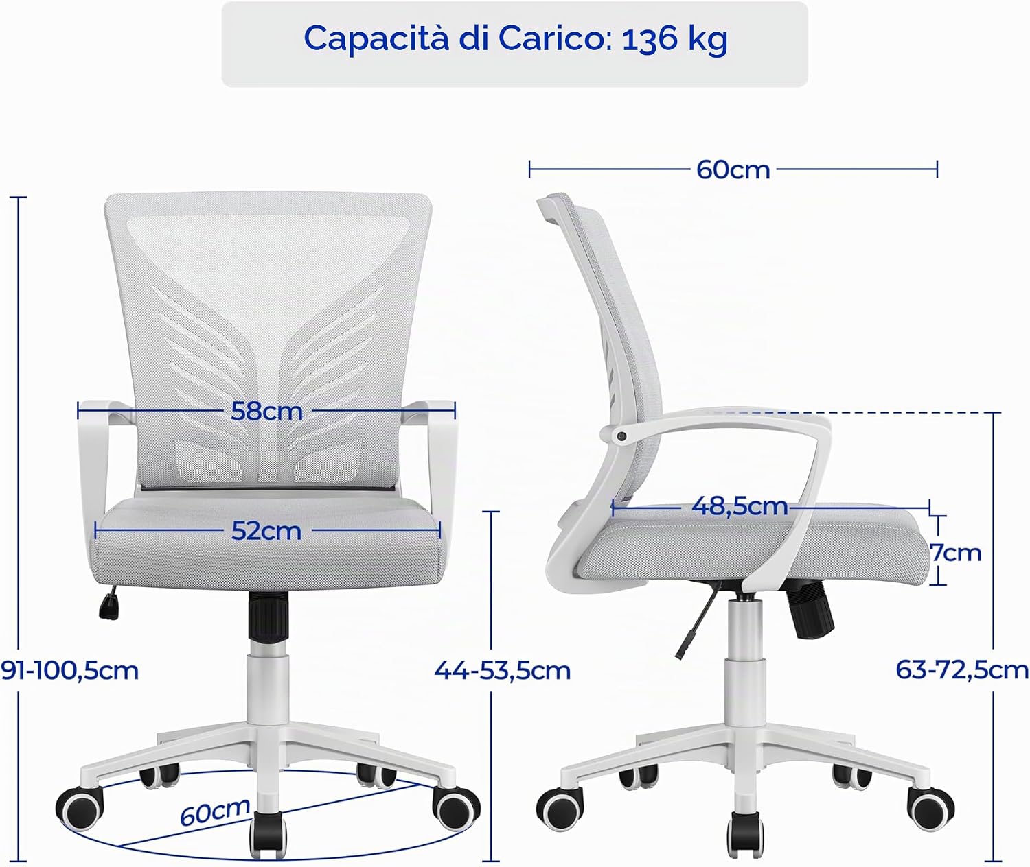 Detalle de Yaheetech Sedia Da Scrivania Ergonomica con Rete Traspirante, Ruote e Altezza Regolabile