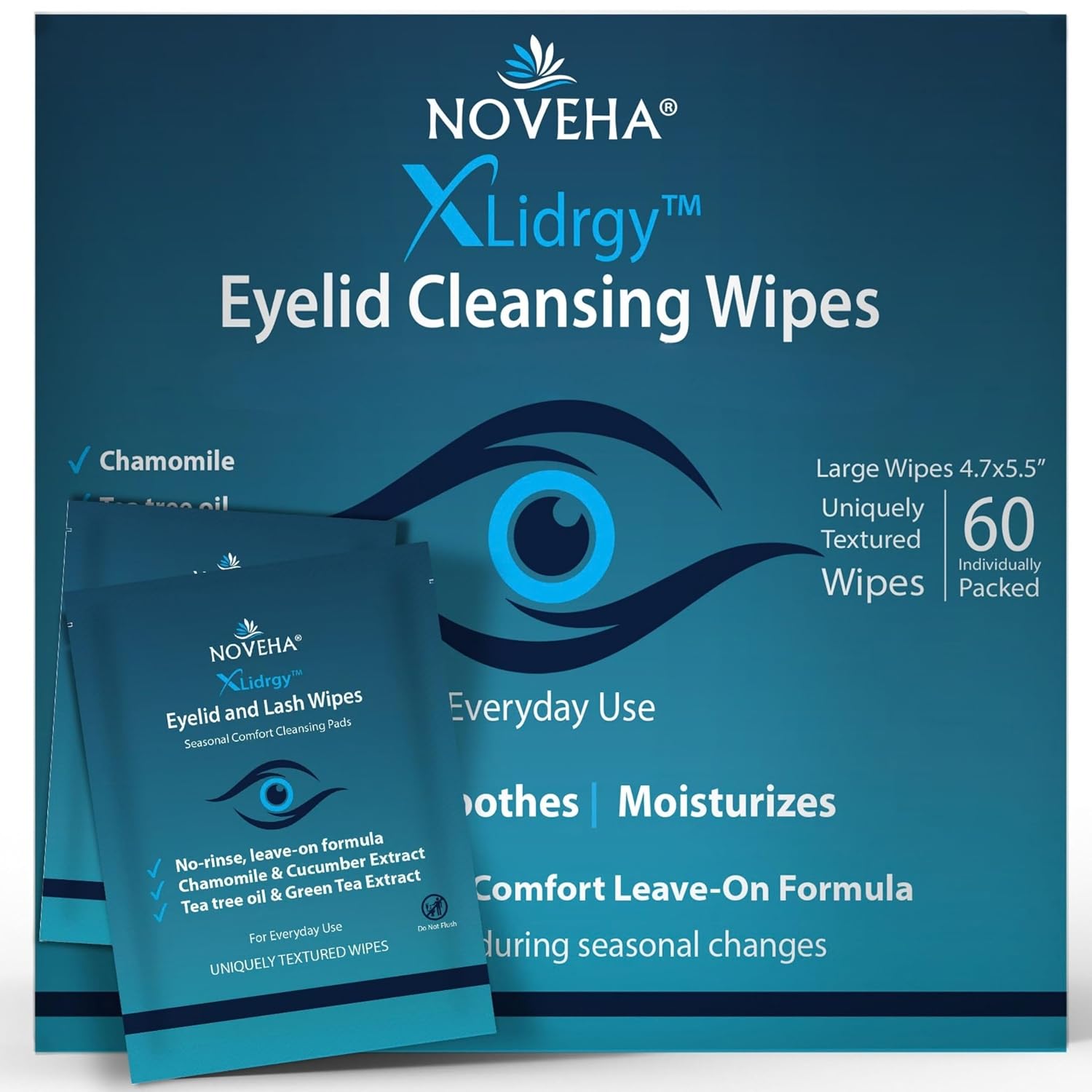 NOVEHA 60-Pack Allergy Relief Eyelid Wipes (Pre-moistened, Hypoallergenic)