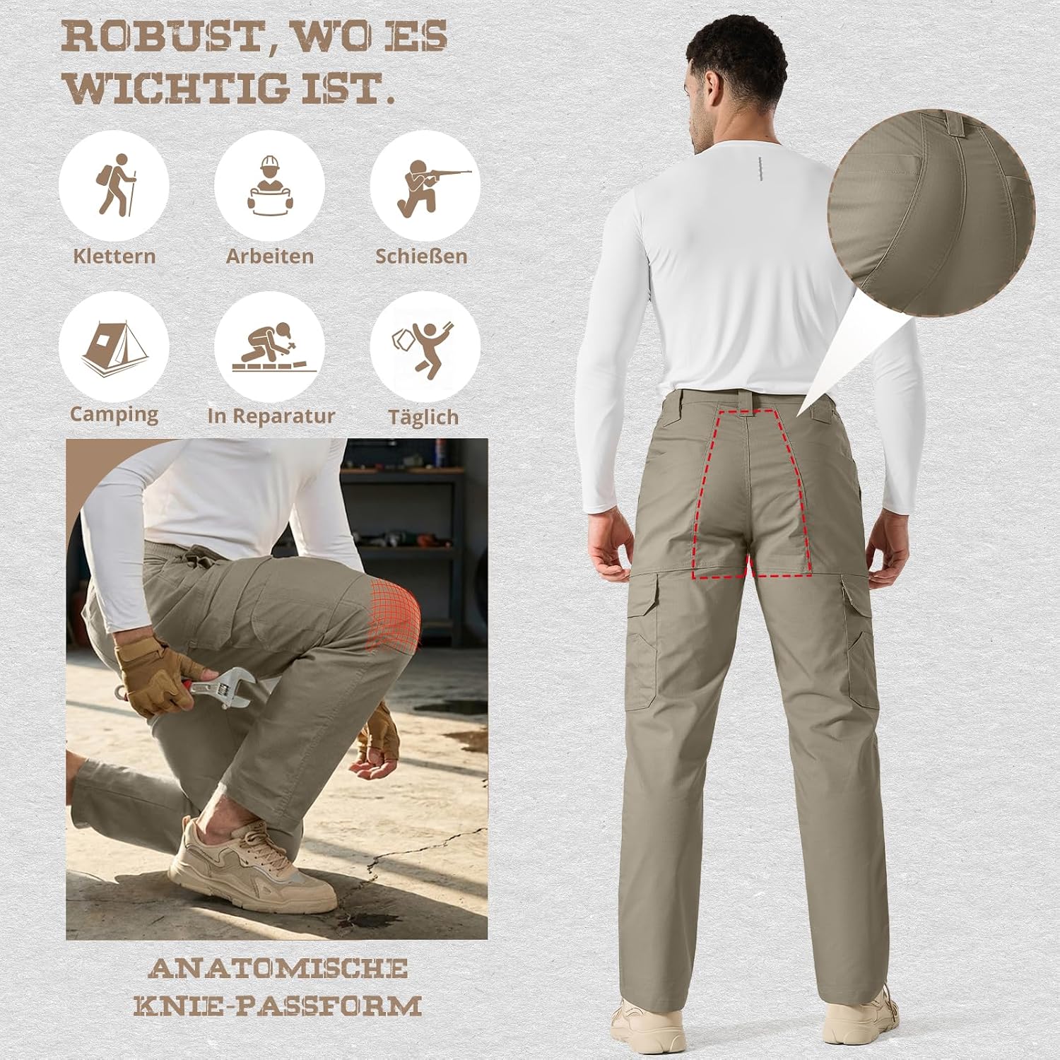 Detalle de IGOLUMON Work Trousers Men Cargo Trousers – 14-Pocket Stretch Fit