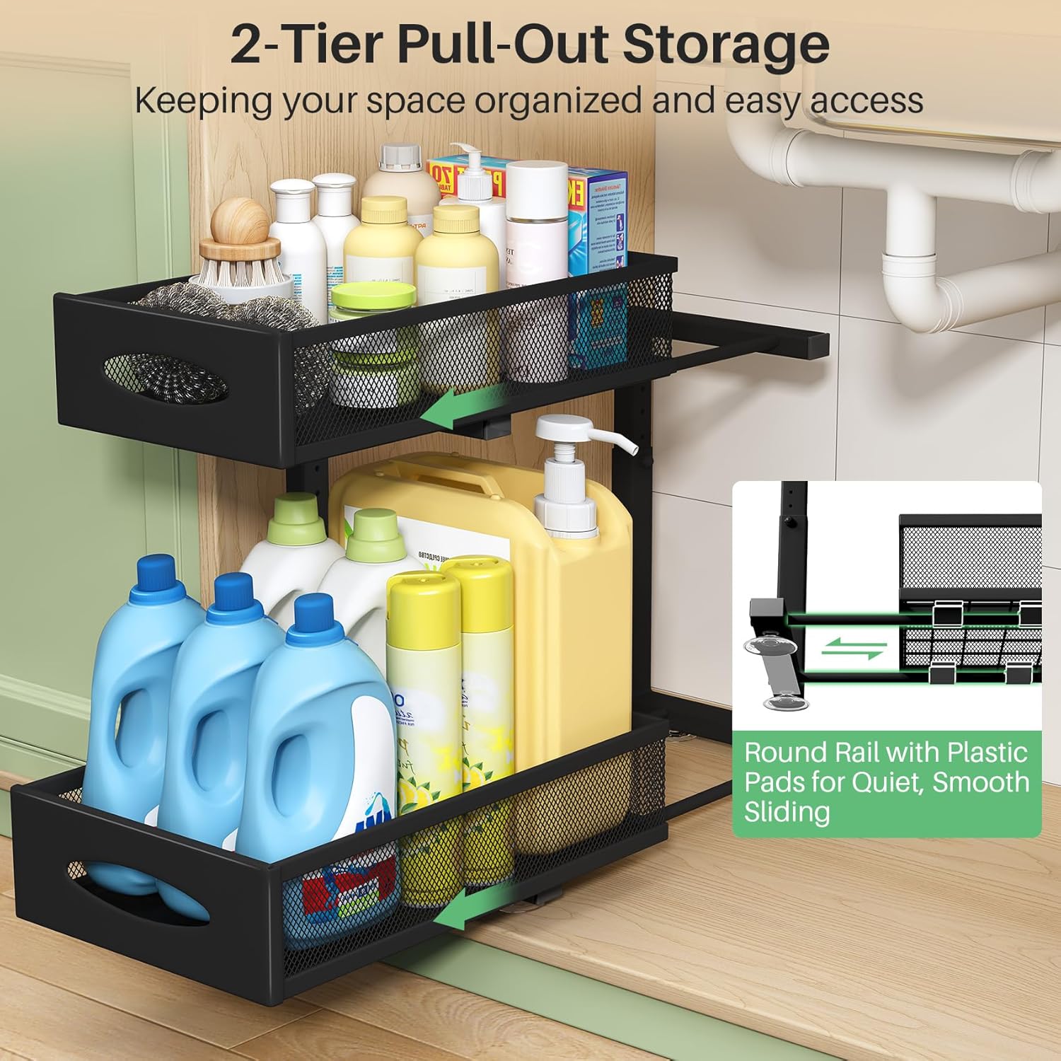 Thumbnail 2 de Under Sink Organizer 2-Tier Pull-Out Cabinet Organizer