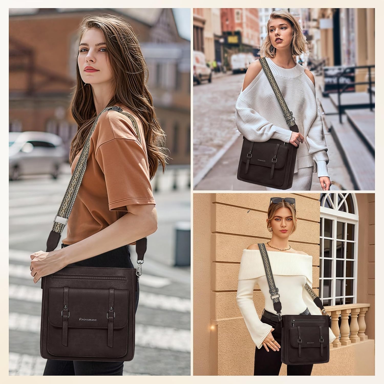 Thumbnail 5 de RAINSMORE Umhängetasche Damen Mittelgroß aus PU-Leder – Crossbody Bag mit breitem Schultergurt