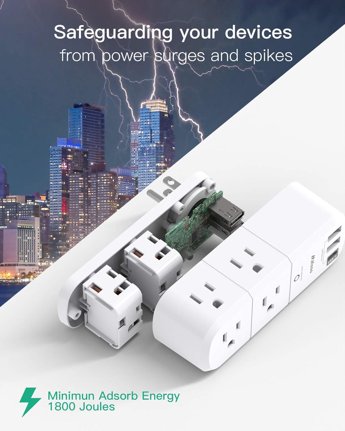 Thumbnail 3 de Mifaso Outlet Extender 1800 Joules Surge