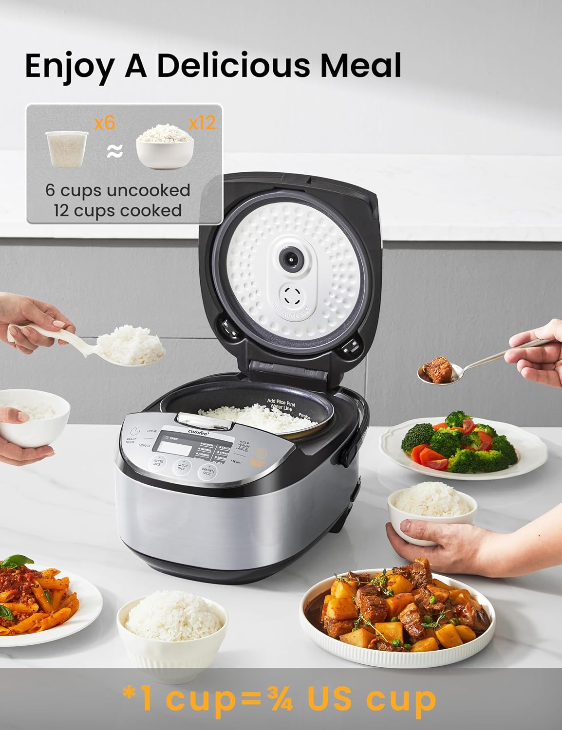 Detalle de COMFEE' Rice Cooker, 6-Cup Uncooked Capacity, Fuzzy Logic, 11 Presets