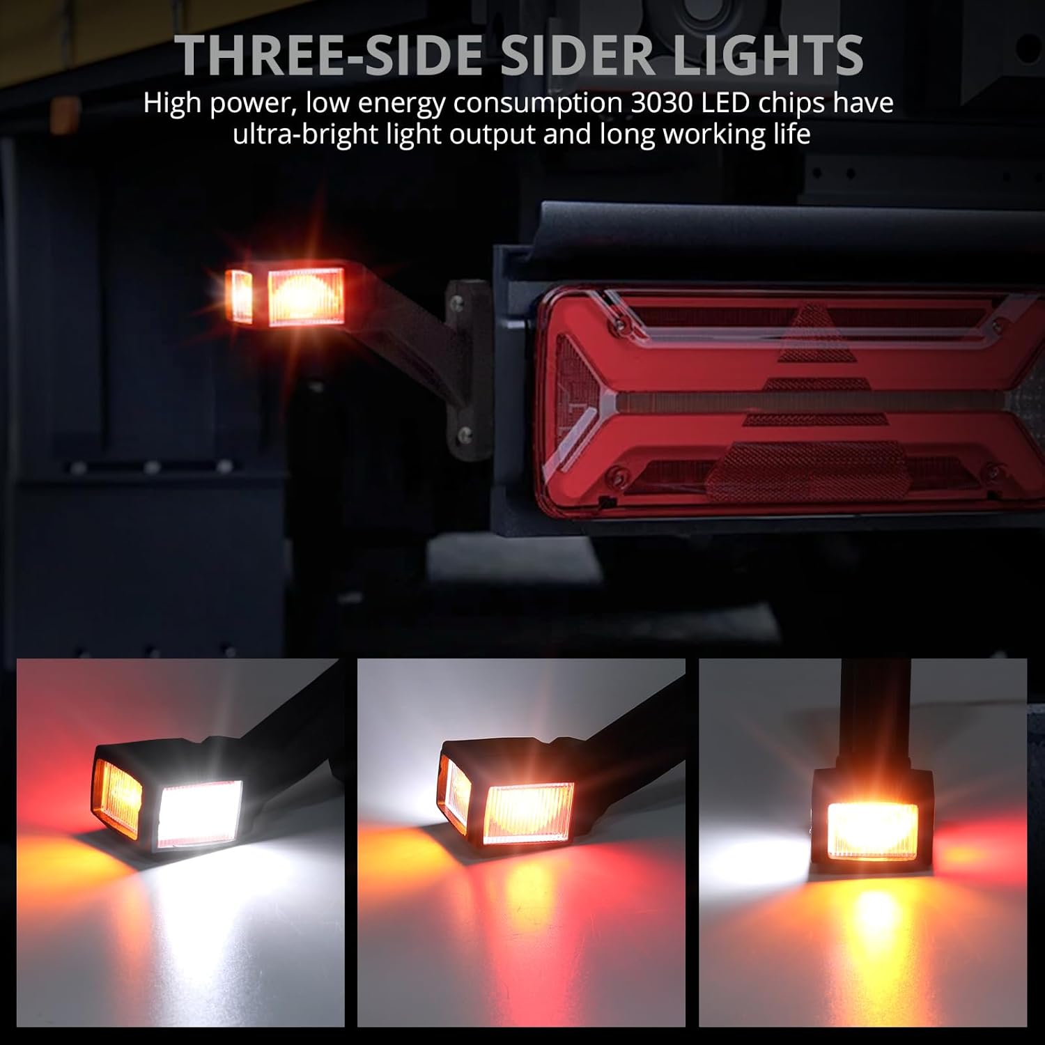 Thumbnail 2 de Justech 2-pack LED side marker lights (12–30V, IP65, triple colour) for trucks, trailers and caravans