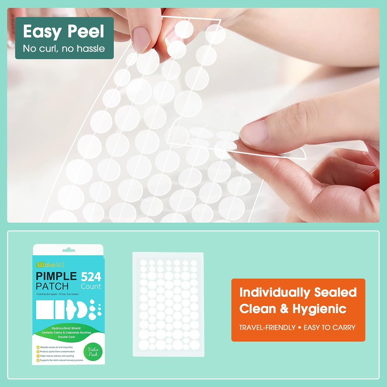 Thumbnail 5 de 524 Hydrocolloid-Pickel-Patches – 524 Stück, 5 Formen & 10 Größen, wasserdicht, für Gesicht & Körper