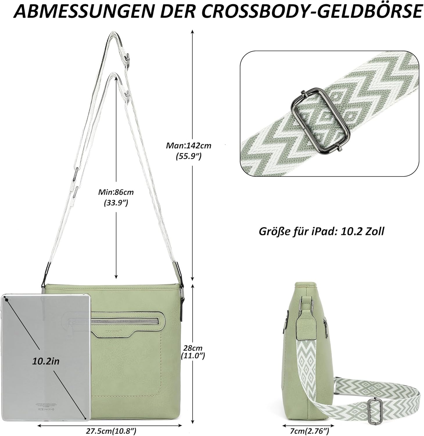 Thumbnail 4 de TANTOMI Umhängetasche Damen – leichte Schultertasche mit verstellbarem Riemen und mehreren Fächern