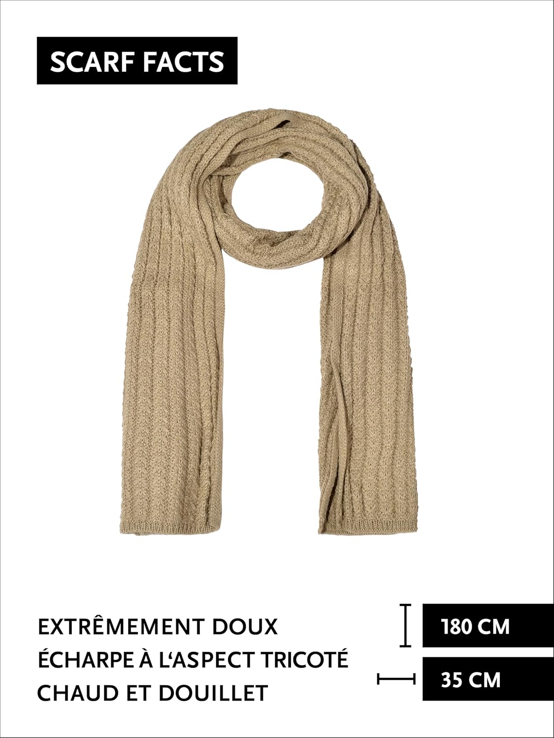 Detalle de DonDon écharpe femme hiver – foulard en laine, chic et chaud pour l’hiver