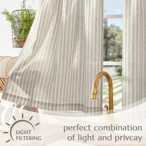 Detalle 2 de jinchan Striped Linen Kitchen Curtains 30" Tier Panels 🪟