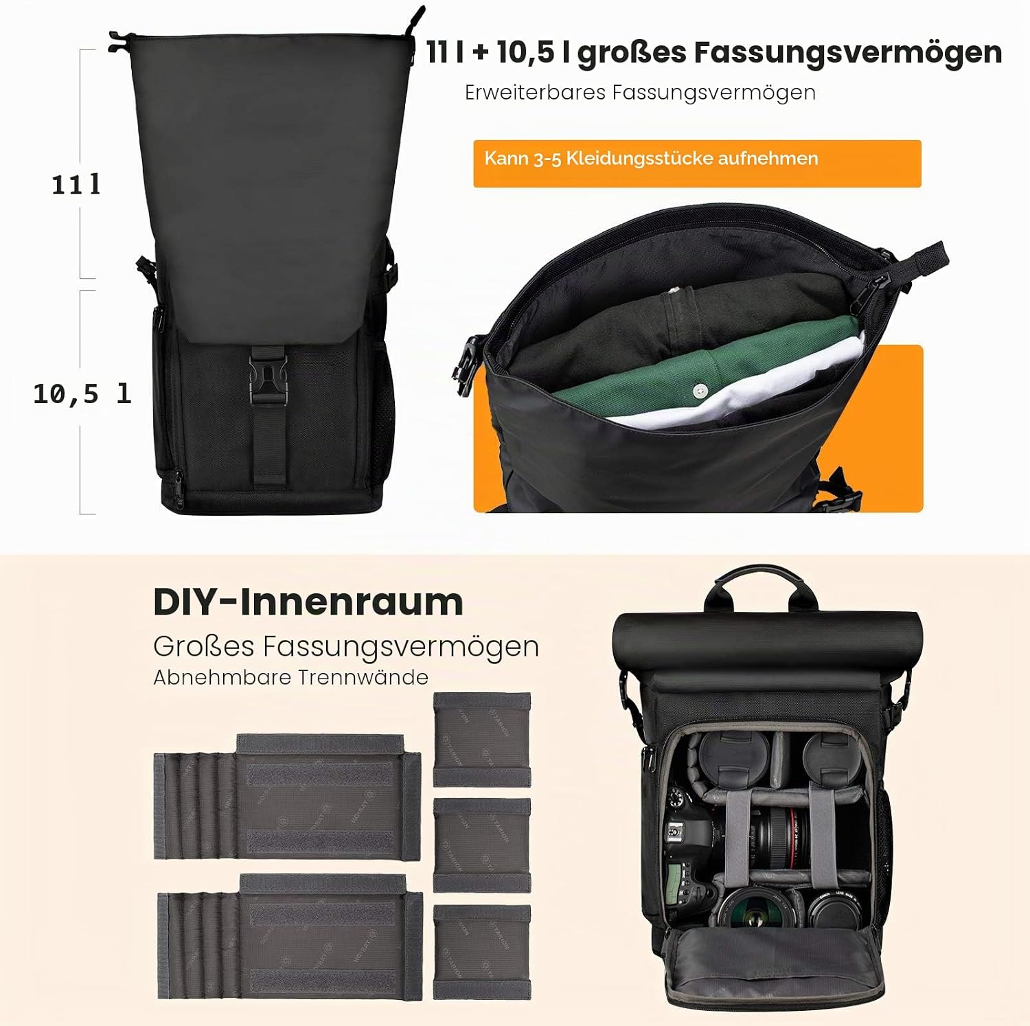 Thumbnail 2 de TARION SP-01 Kamerarucksack wasserdicht mit abnehmbarem 15,6-Zoll-Laptopfach und Regenschutzhülle