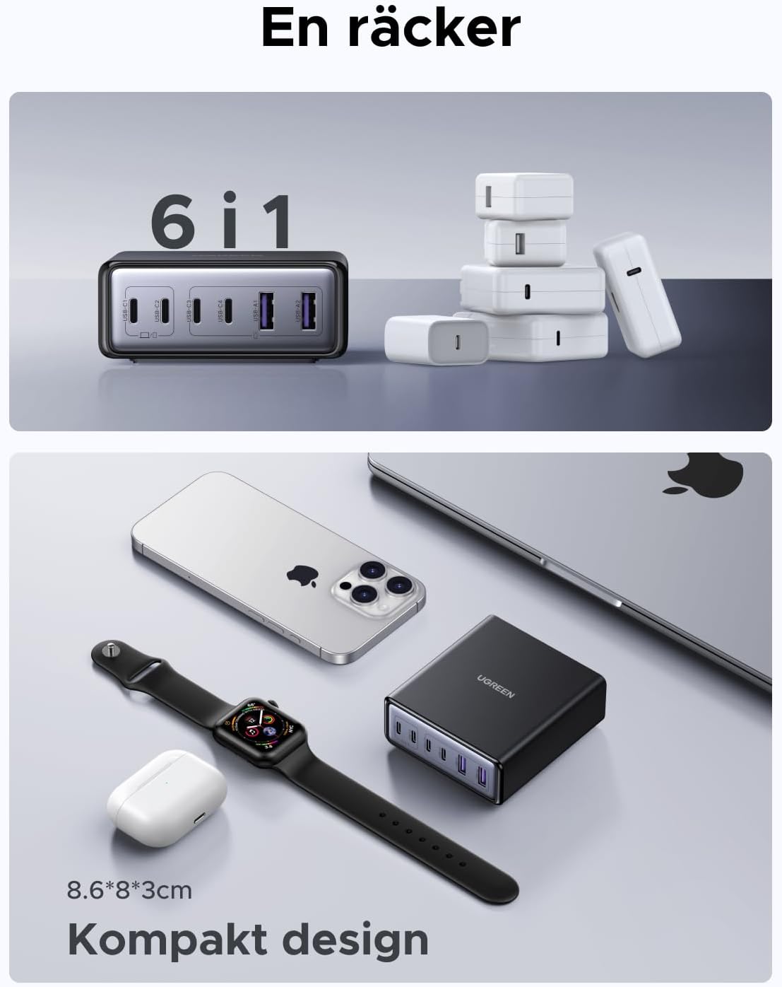 Detalle 1 de UGREEN 100 W USB-C-laddare med 6 portar, 65 W på USB-C1