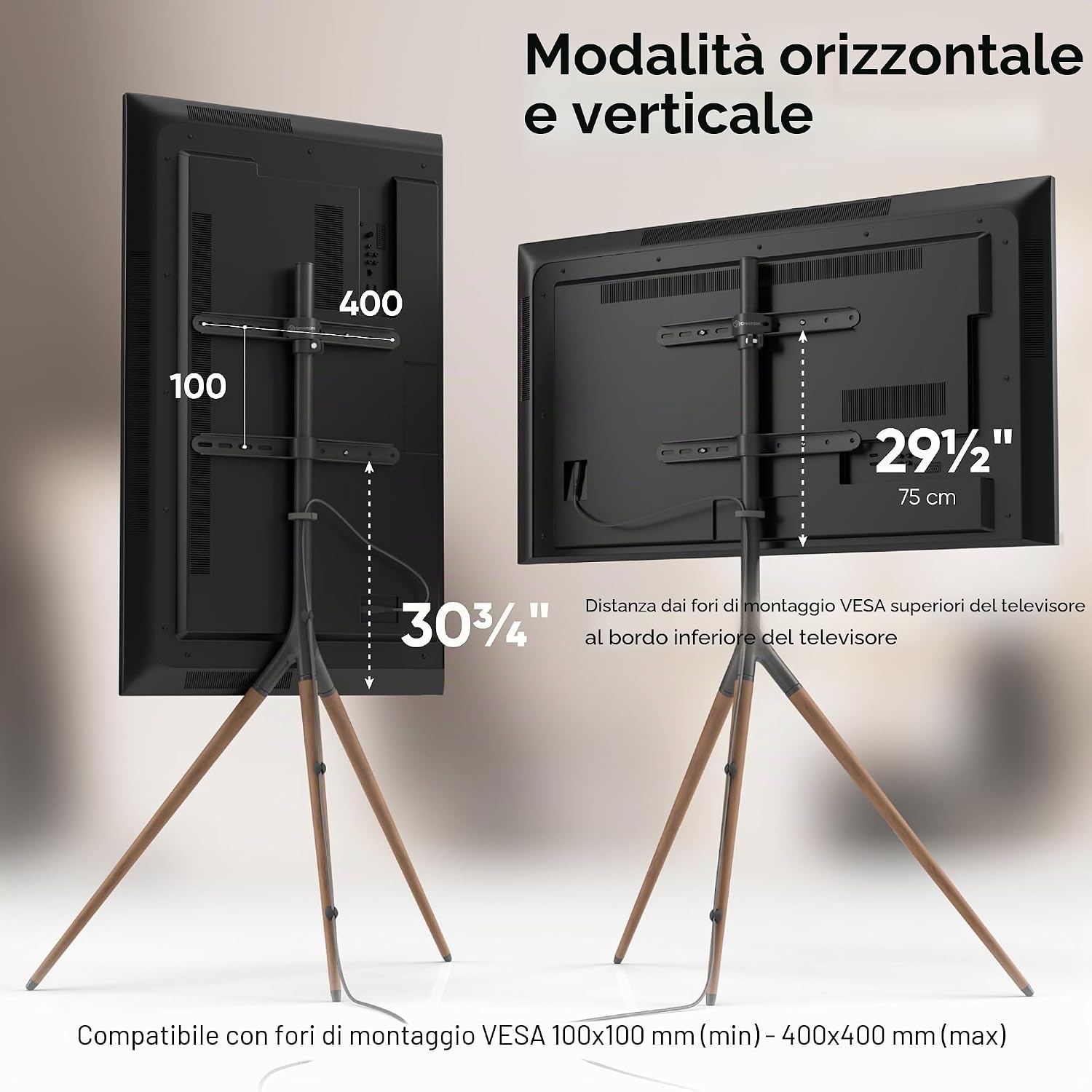 Thumbnail 3 de ONKRON TS1220-B Supporto TV da Pavimento 32–65" Pollici, Cavalletto in Legno con Rotazione 360°, 3pp Treppiede, Fino a 35 kg