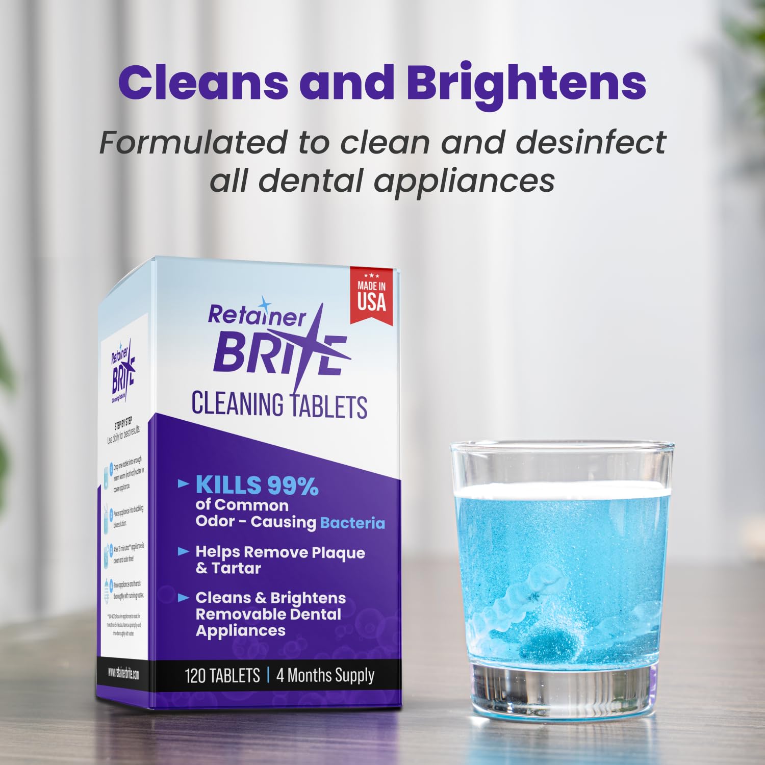 Detalle de Retainer Brite Cleaning Tablets for Clear Retainers, Aligners & Nightguards (120 Pack)