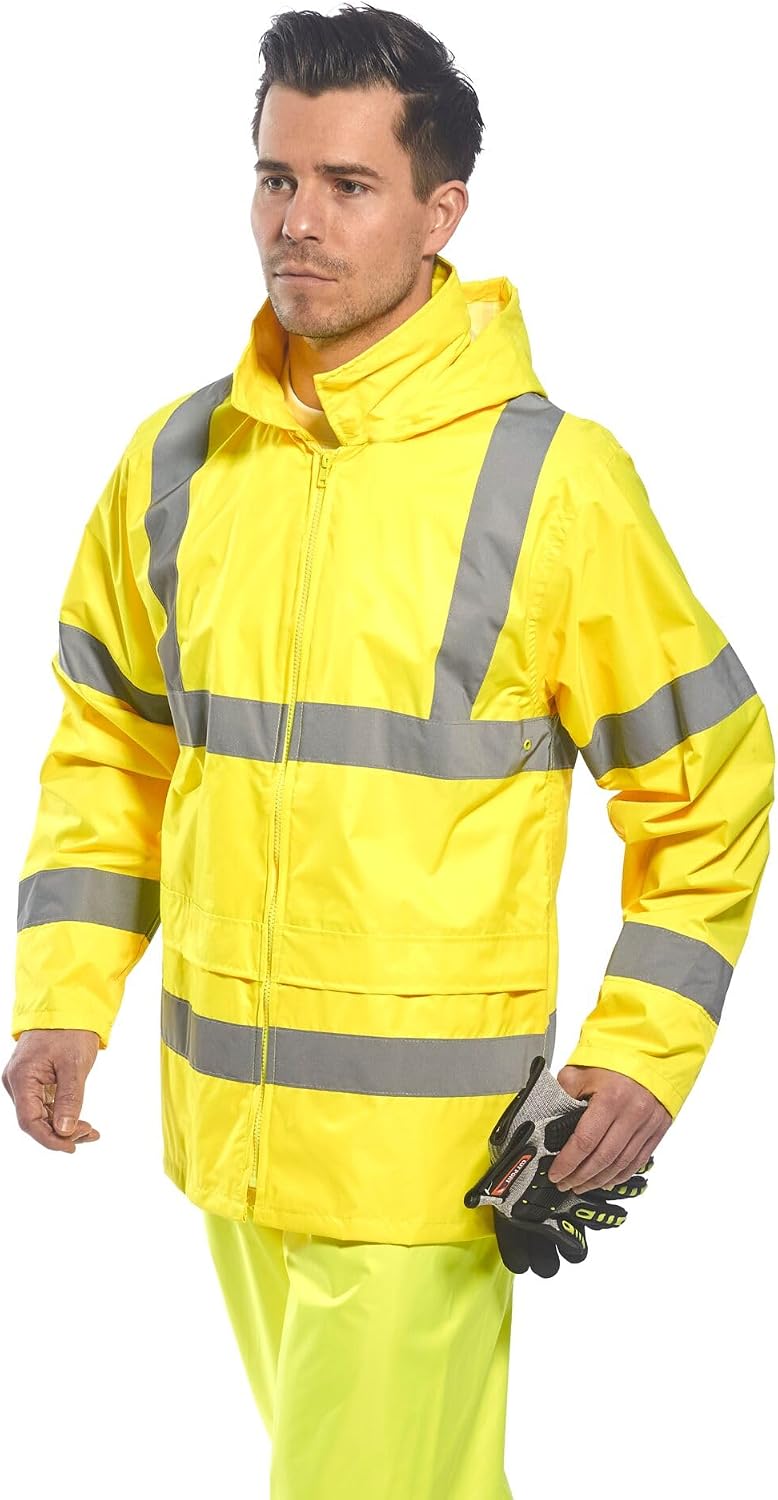 Detalle de Portwest H440 Men's Lightweight Waterproof Hi-Vis Rain Jacket, Yellow, 5X-Large