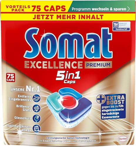 Detalle de Somat Excellence Premium 5in1 (75 Caps) – Spülmaschinentabs mit Extra Boost