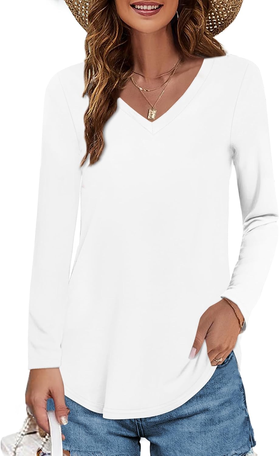 Detalle de Elesomo Womens V Neck Cotton Tee 100% Cotton