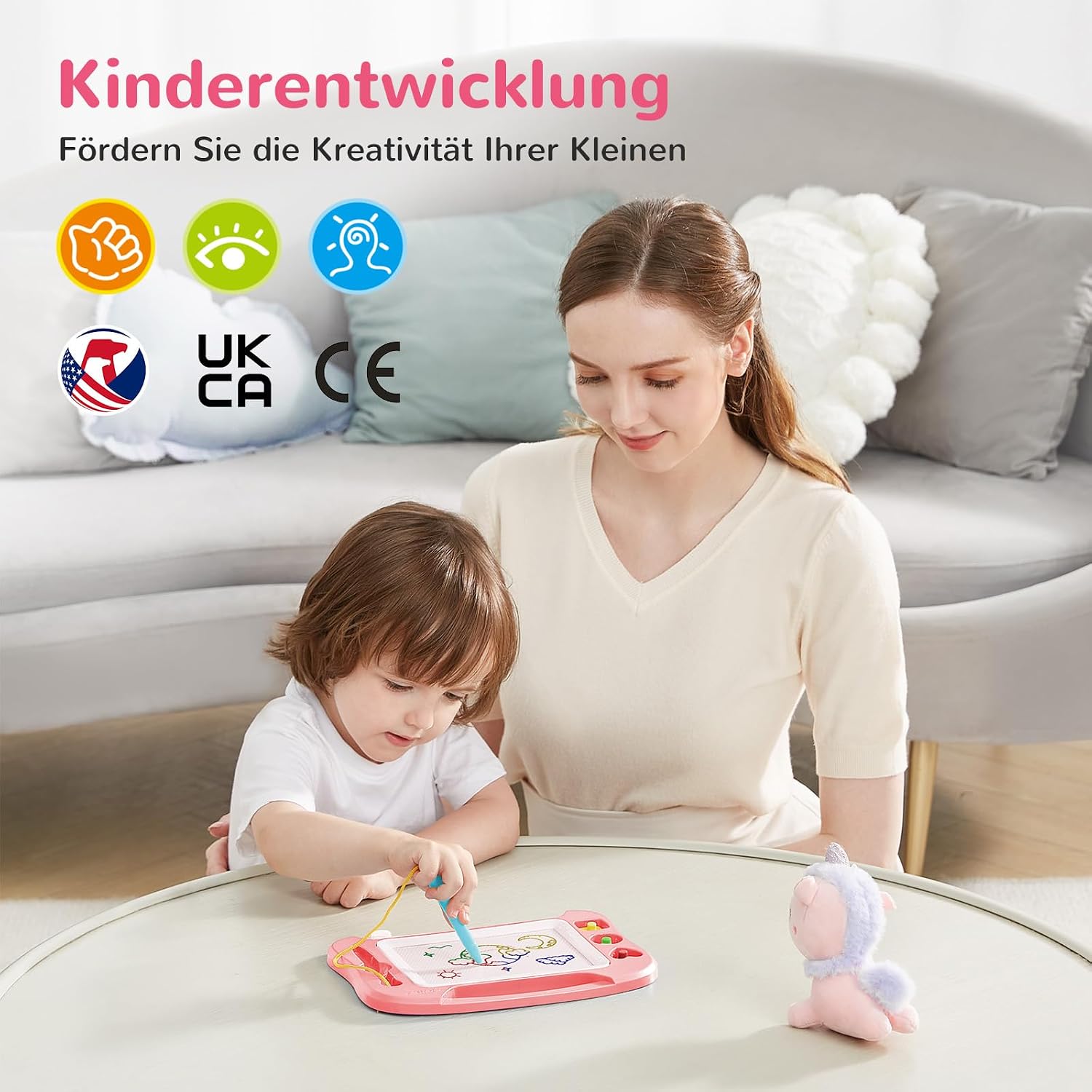 Thumbnail 2 de SGILE Magnetische Maltafel Zaubertafel für Kinder – Hellrosa, 4 Farbzonen, 3 Stempel, ABS-Kunststoff