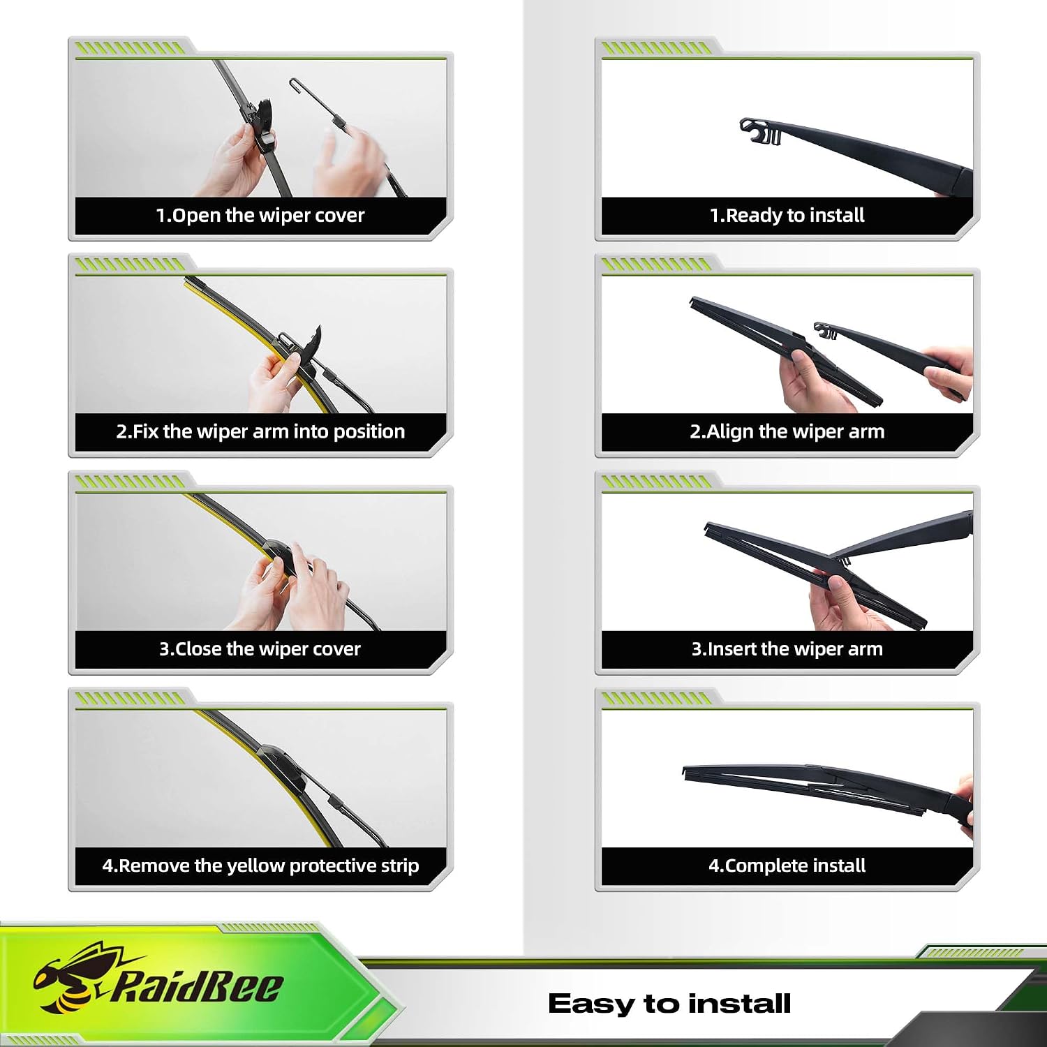Detalle de Raidbee Silicone Windshield Wiper Blades 3-Pack for Jeep Compass (2025–2018) – All-Season, 24"/18"/10