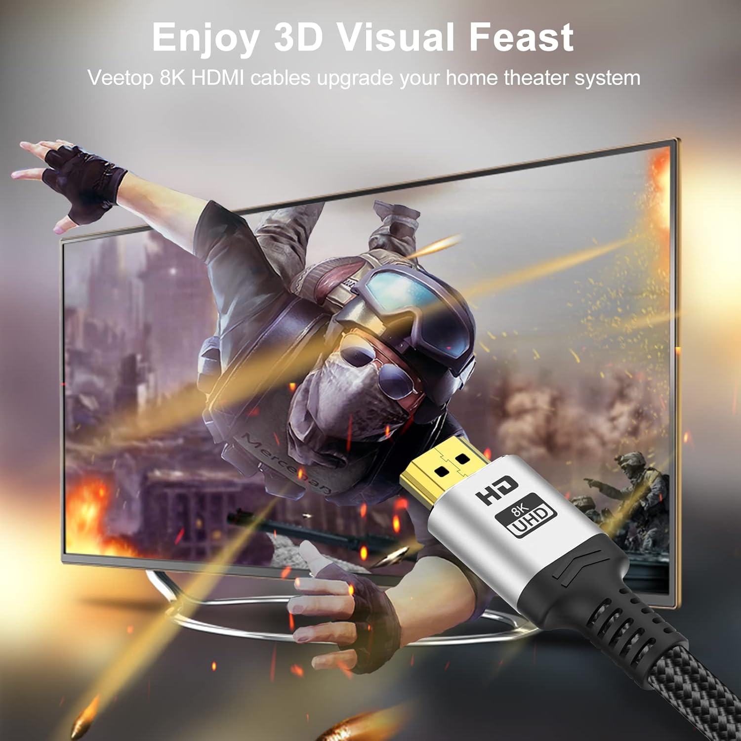 Thumbnail 1 de VEEtOP Veetop 8K HDMI 2.1 Cable (1m) with 48Gbps, Dynamic HDR, eARC and HDCP 2.2