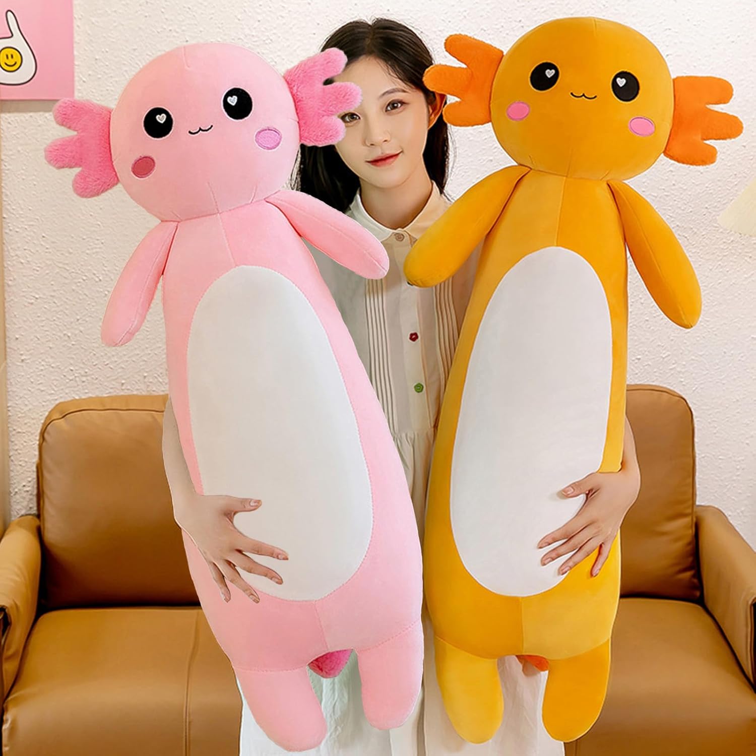 Thumbnail 6 de Aiuidun Long Axolotl Plush Pillow (100cm) – Soft Pink Axolotl Body Pillow